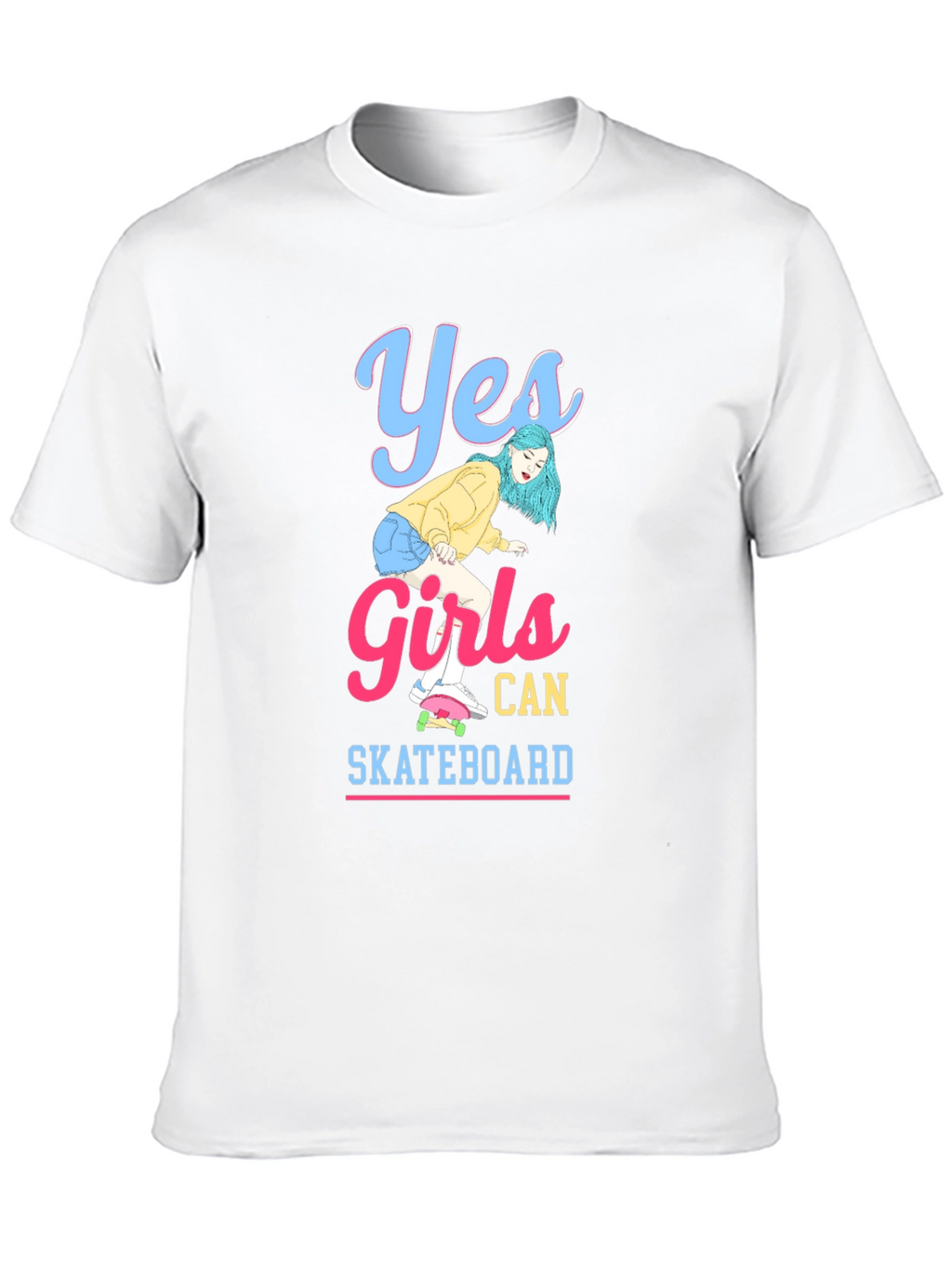 Yes Girls Can Skateboard Black Graphic T-Shirt