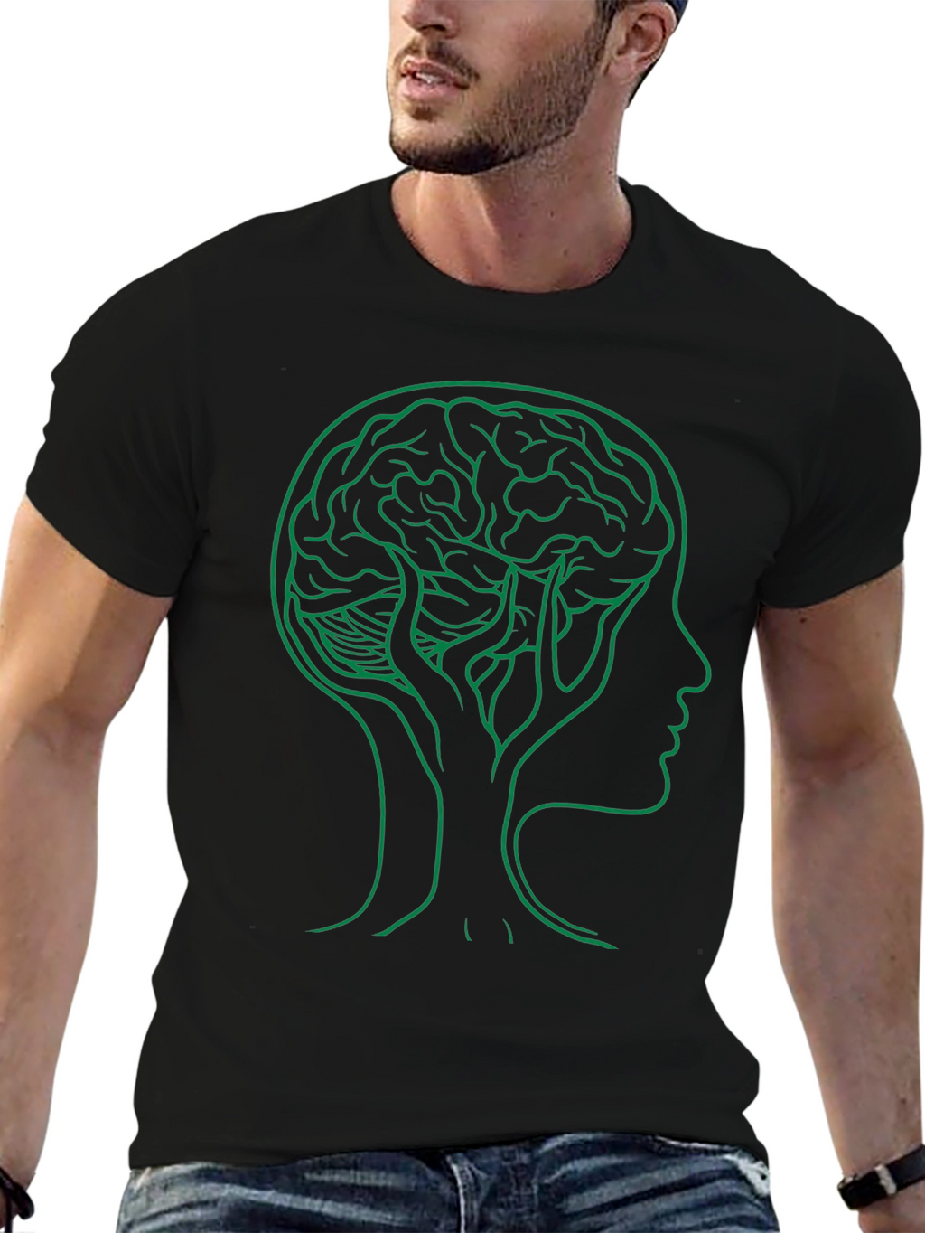 Brain Tree Graphic Tee - Black Cotton Crew Neck