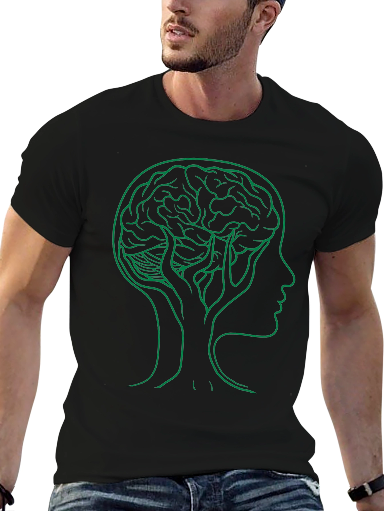 Brain Tree Graphic Tee - Black Cotton Crew Neck