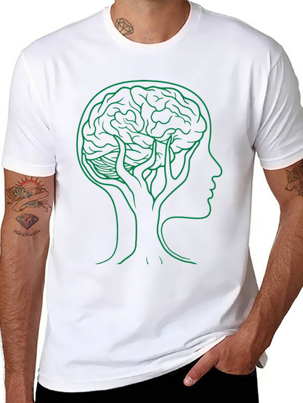 Brain Tree Graphic Tee - Black Cotton Crew Neck