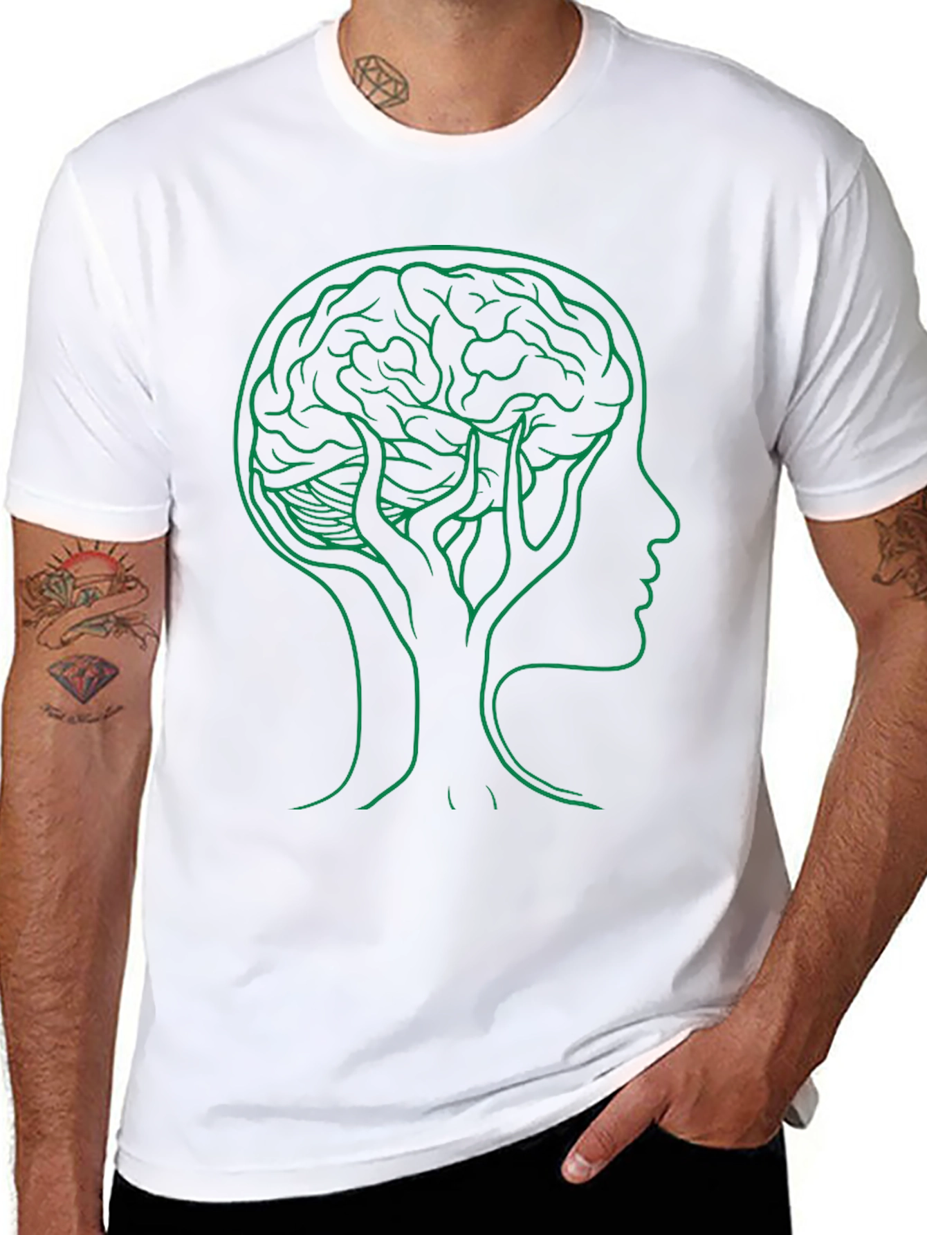 Brain Tree Graphic Tee - Black Cotton Crew Neck