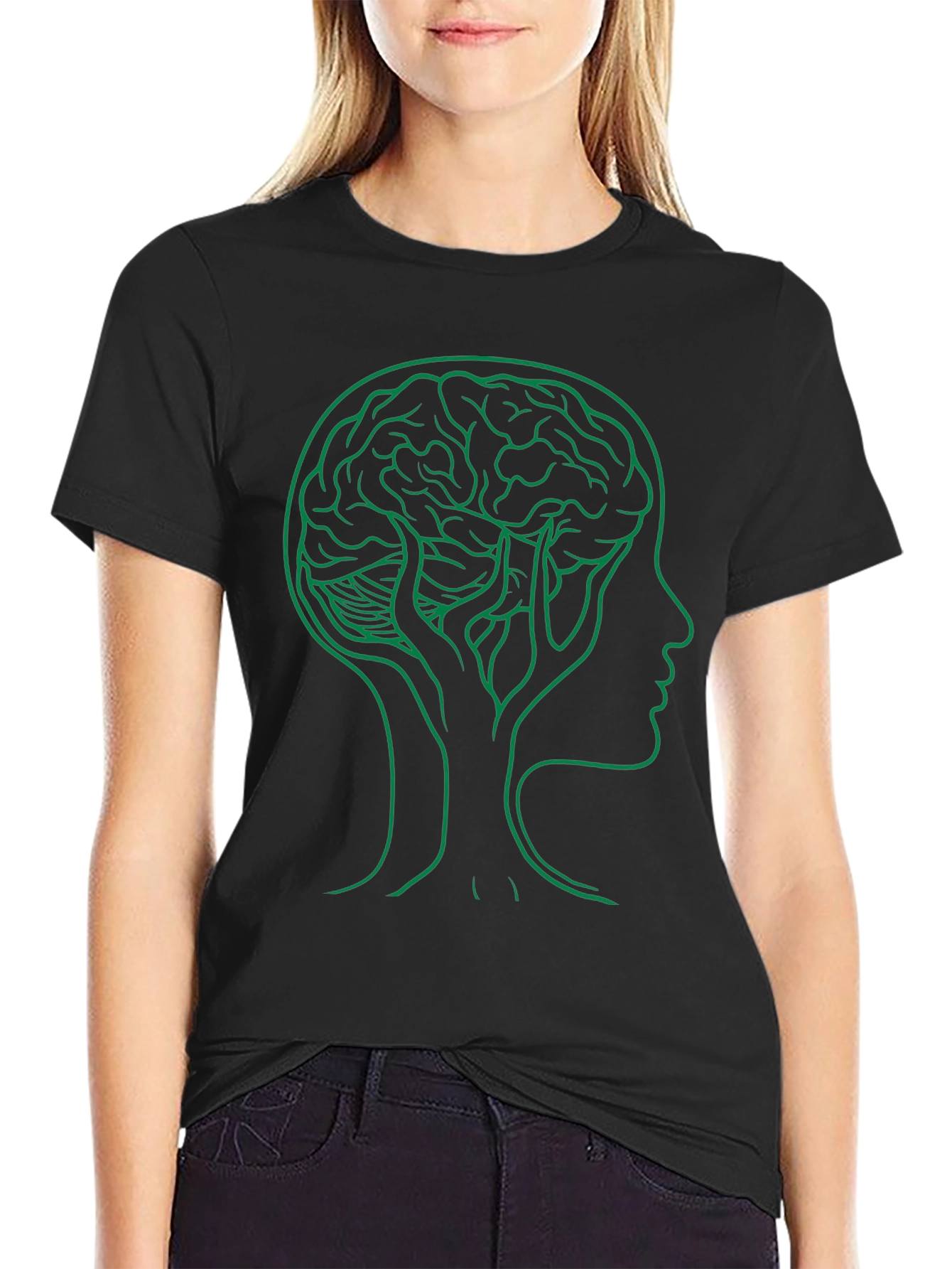 Brain Tree Graphic Tee - Black Cotton Crew Neck
