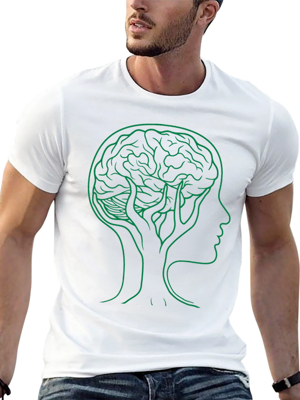 Brain Tree Graphic Tee - Black Cotton Crew Neck