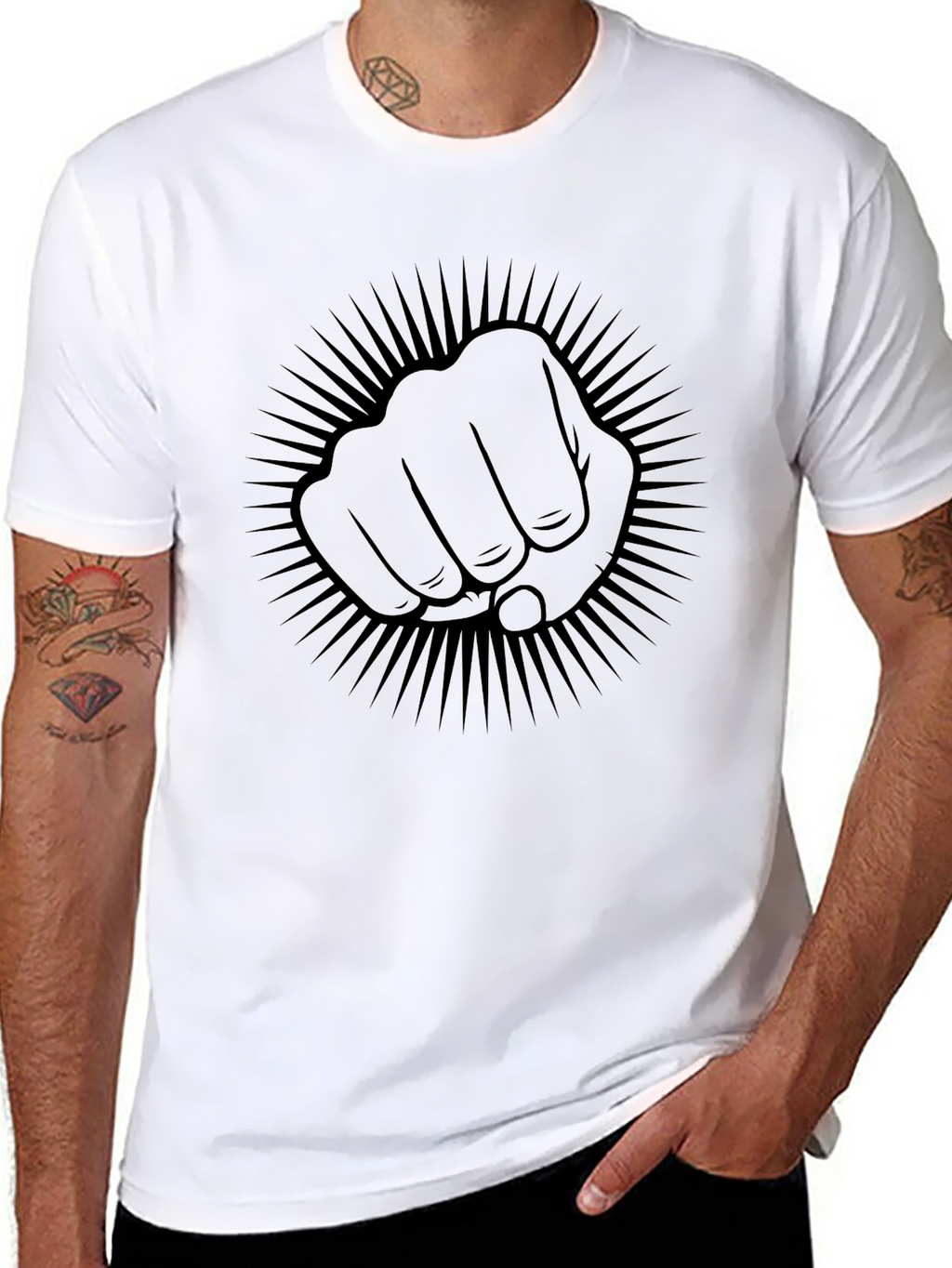 Fist Power Graphic Tee - Black Crew Neck
