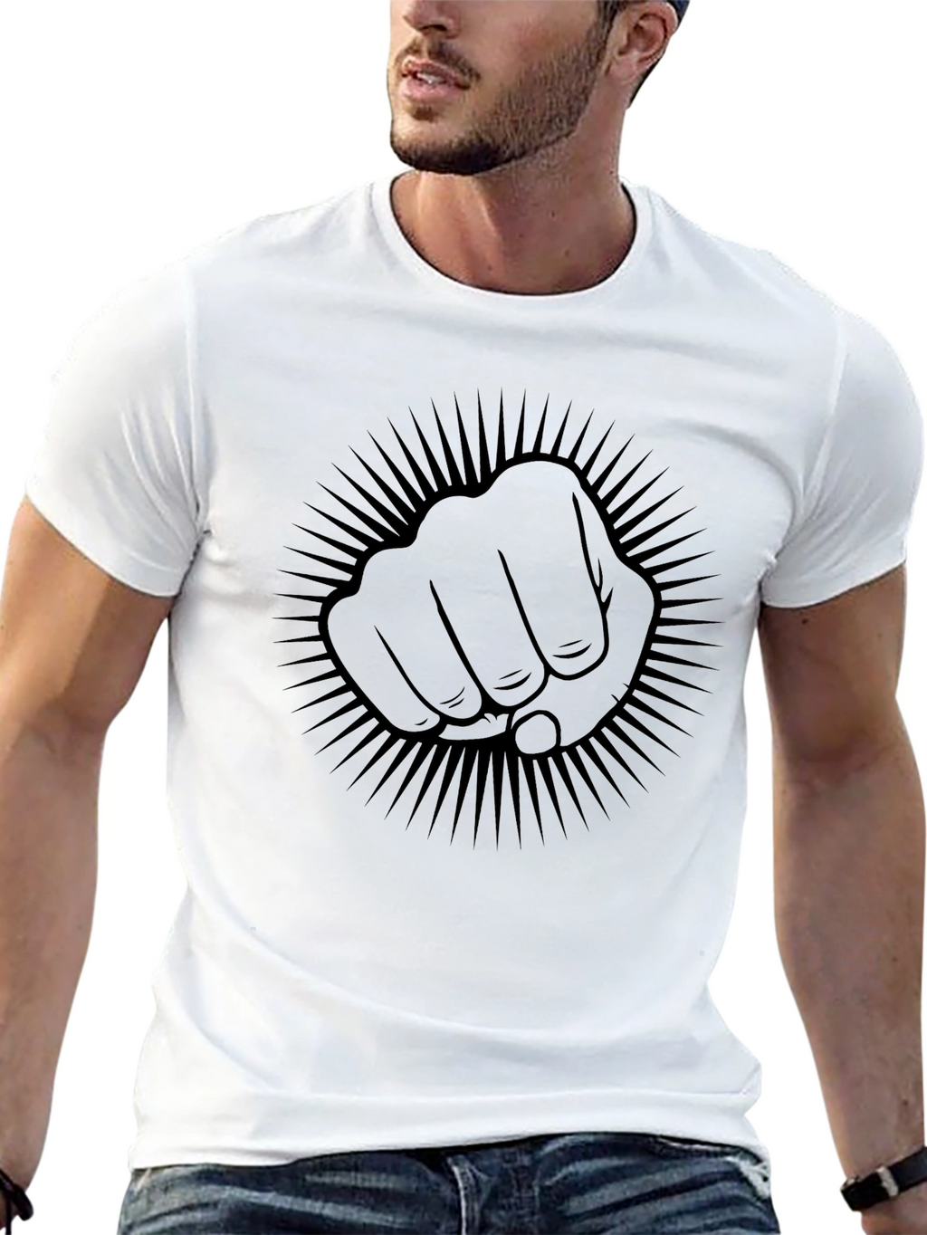 Fist Power Graphic Tee - Black Crew Neck