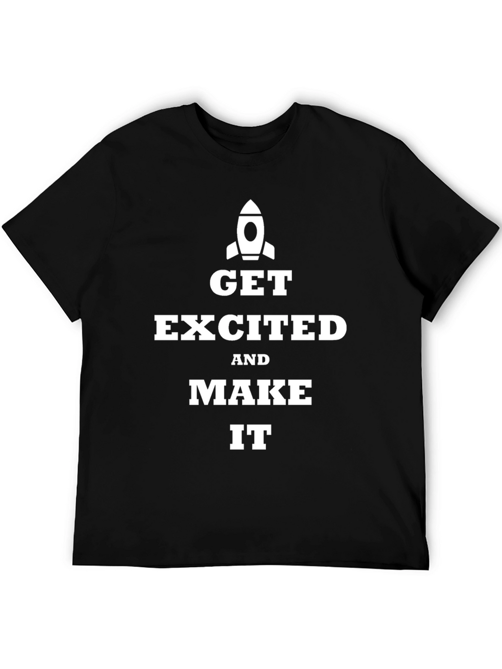 Get Excited Rocket Graphic Tee - Inspiring Black T-Shirt
