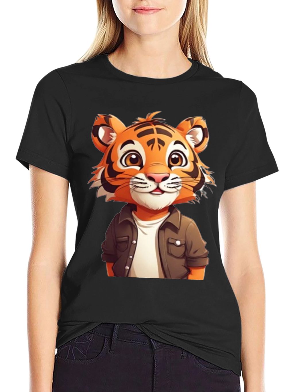 Cute Tiger Graphic Black T-Shirt
