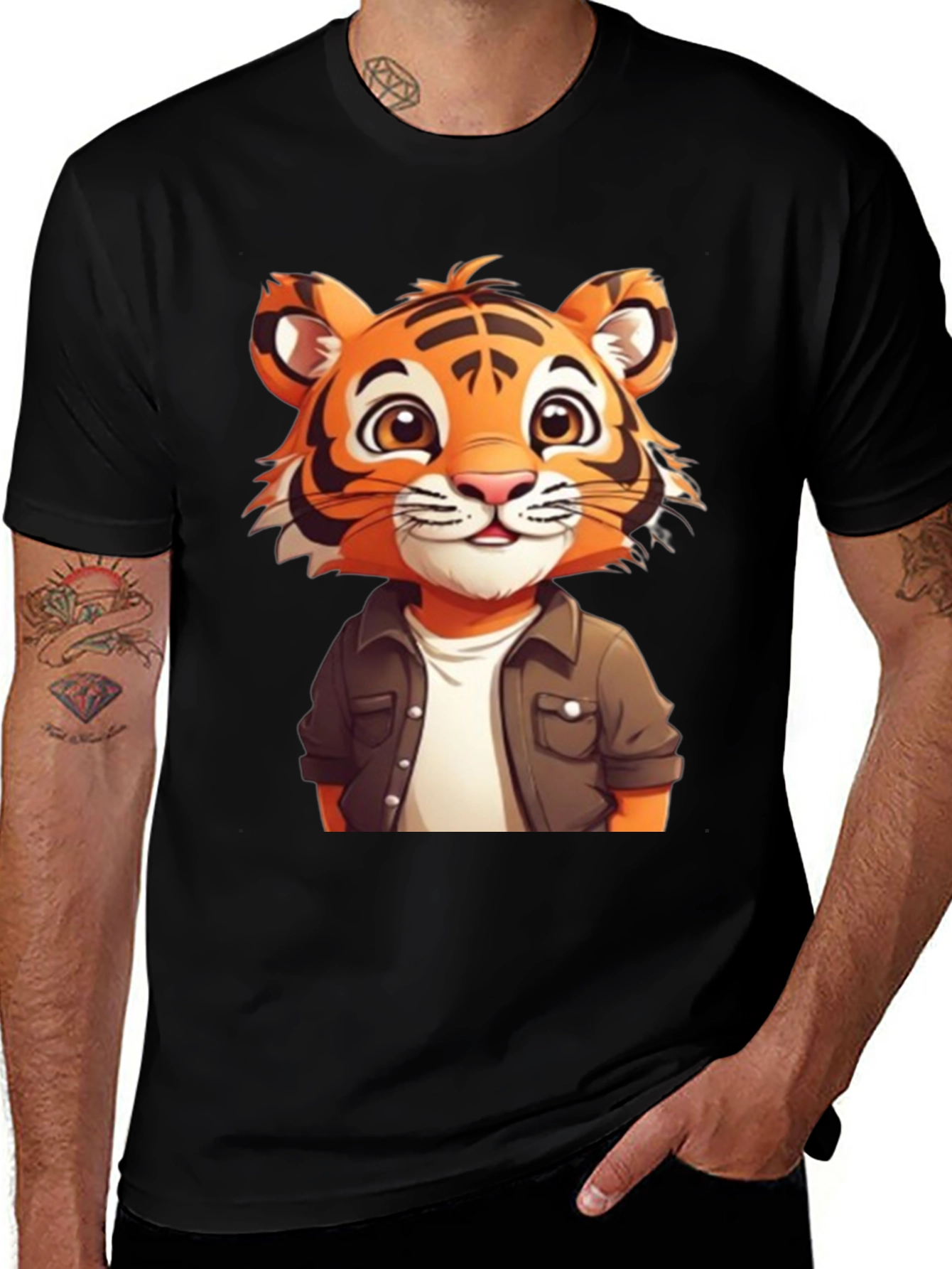 Cute Tiger Graphic Black T-Shirt