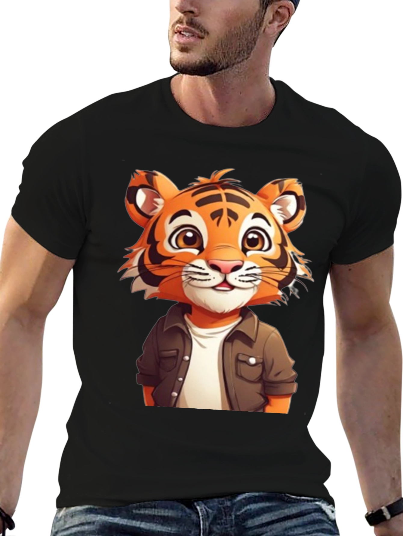 Cute Tiger Graphic Black T-Shirt