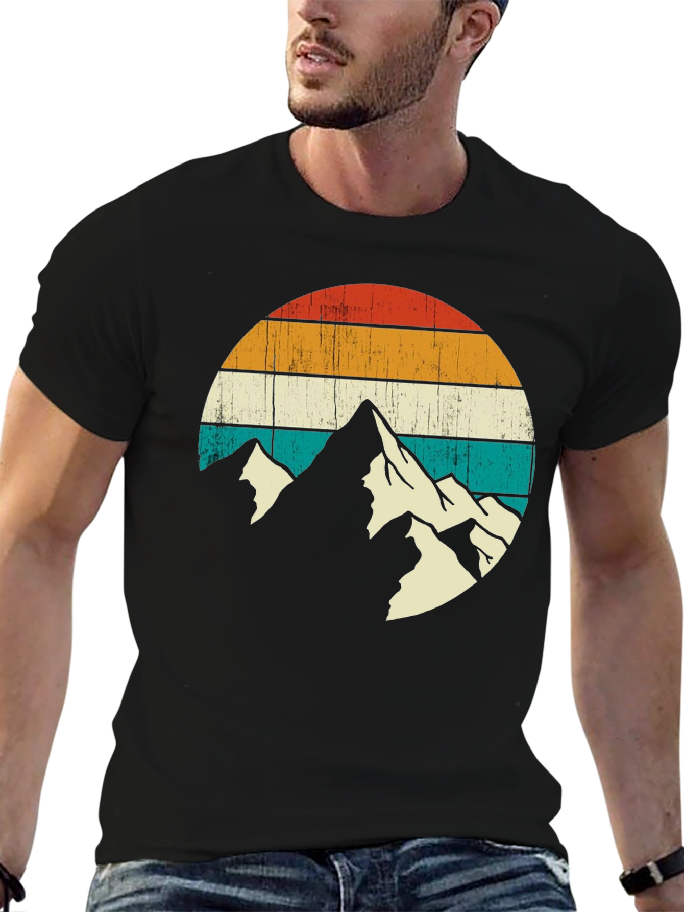 Retro Mountain Graphic Tee - Black Cotton T-Shirt