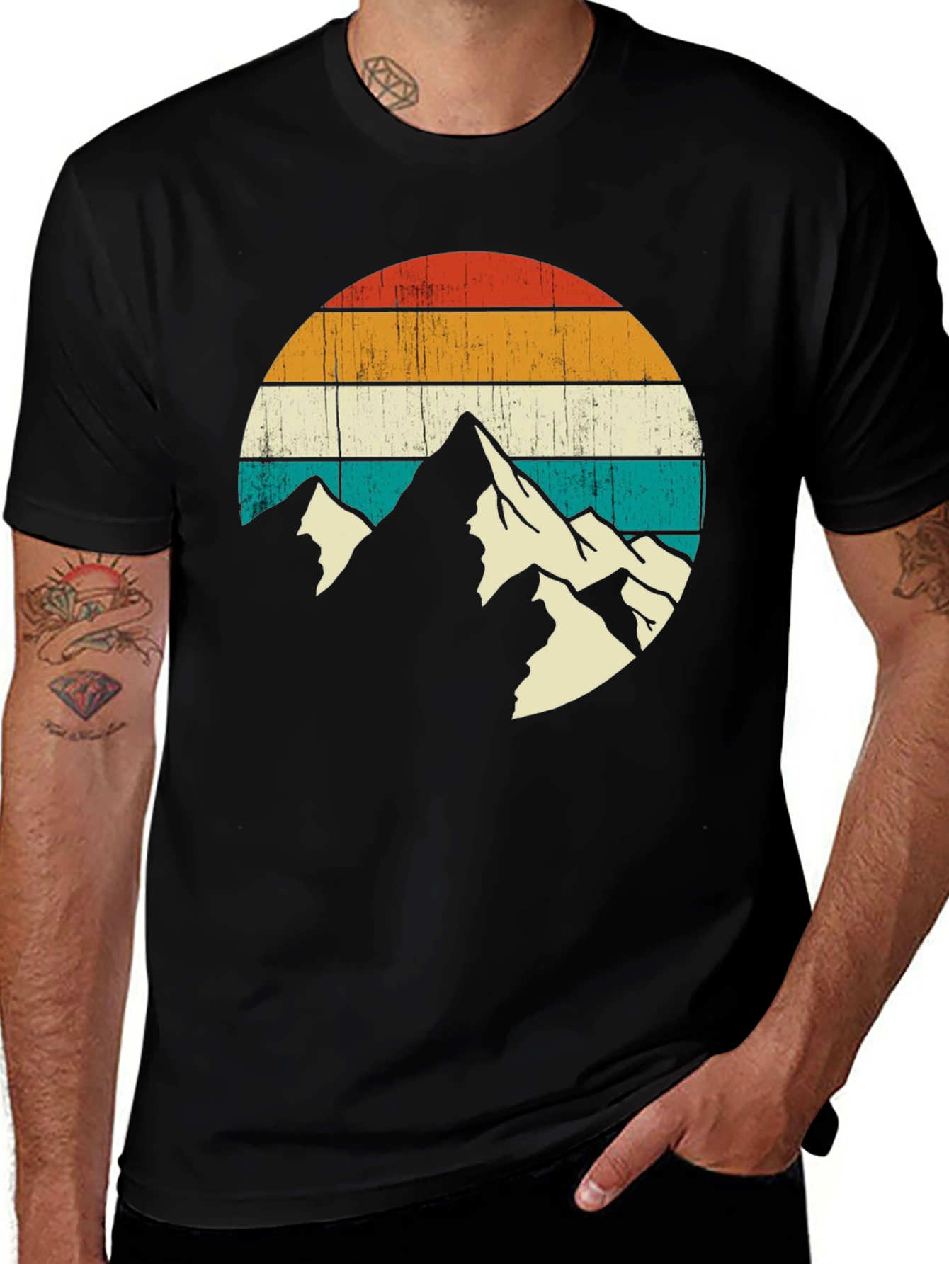 Retro Mountain Graphic Tee - Black Cotton T-Shirt