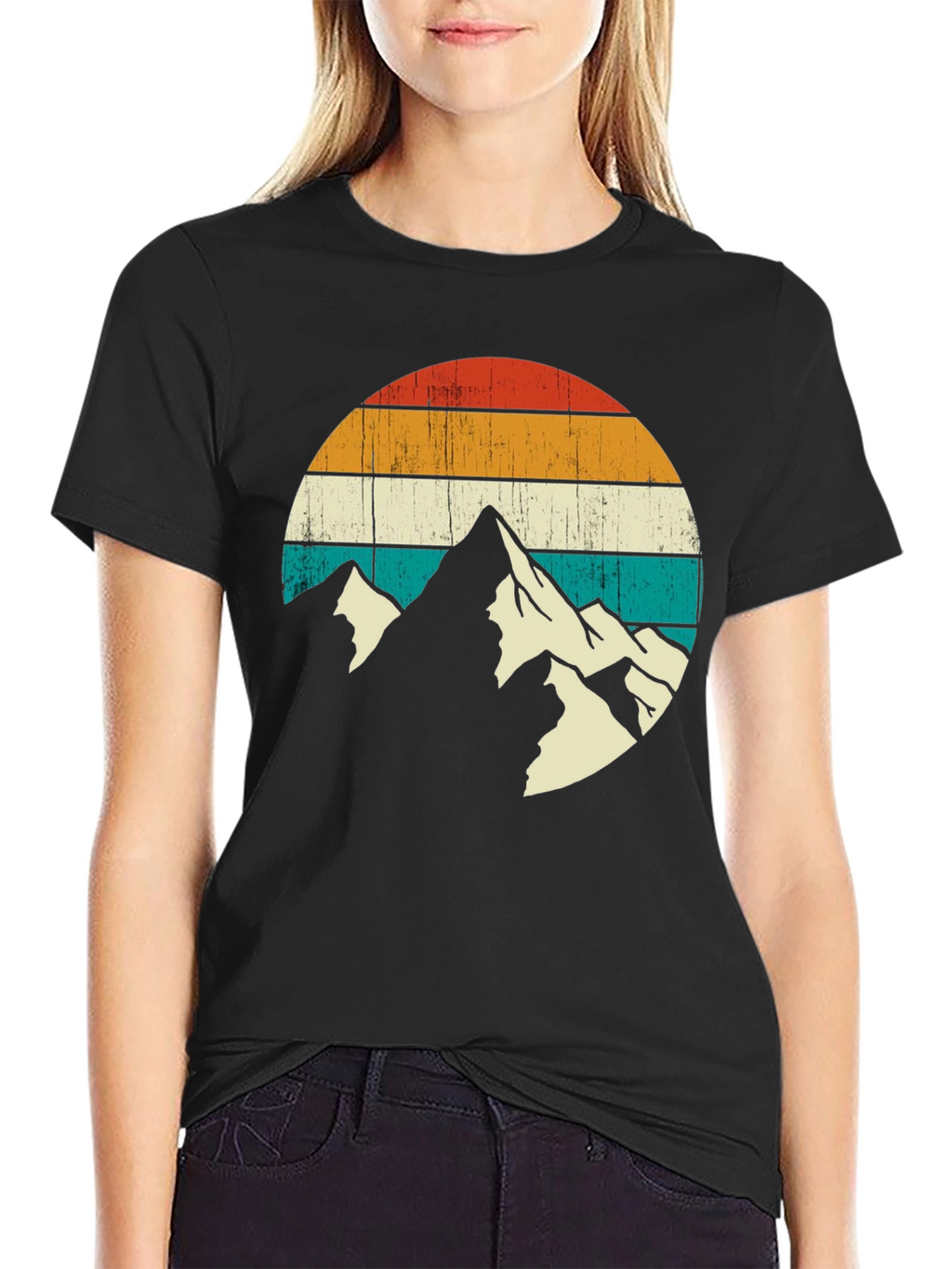 Retro Mountain Graphic Tee - Black Cotton T-Shirt