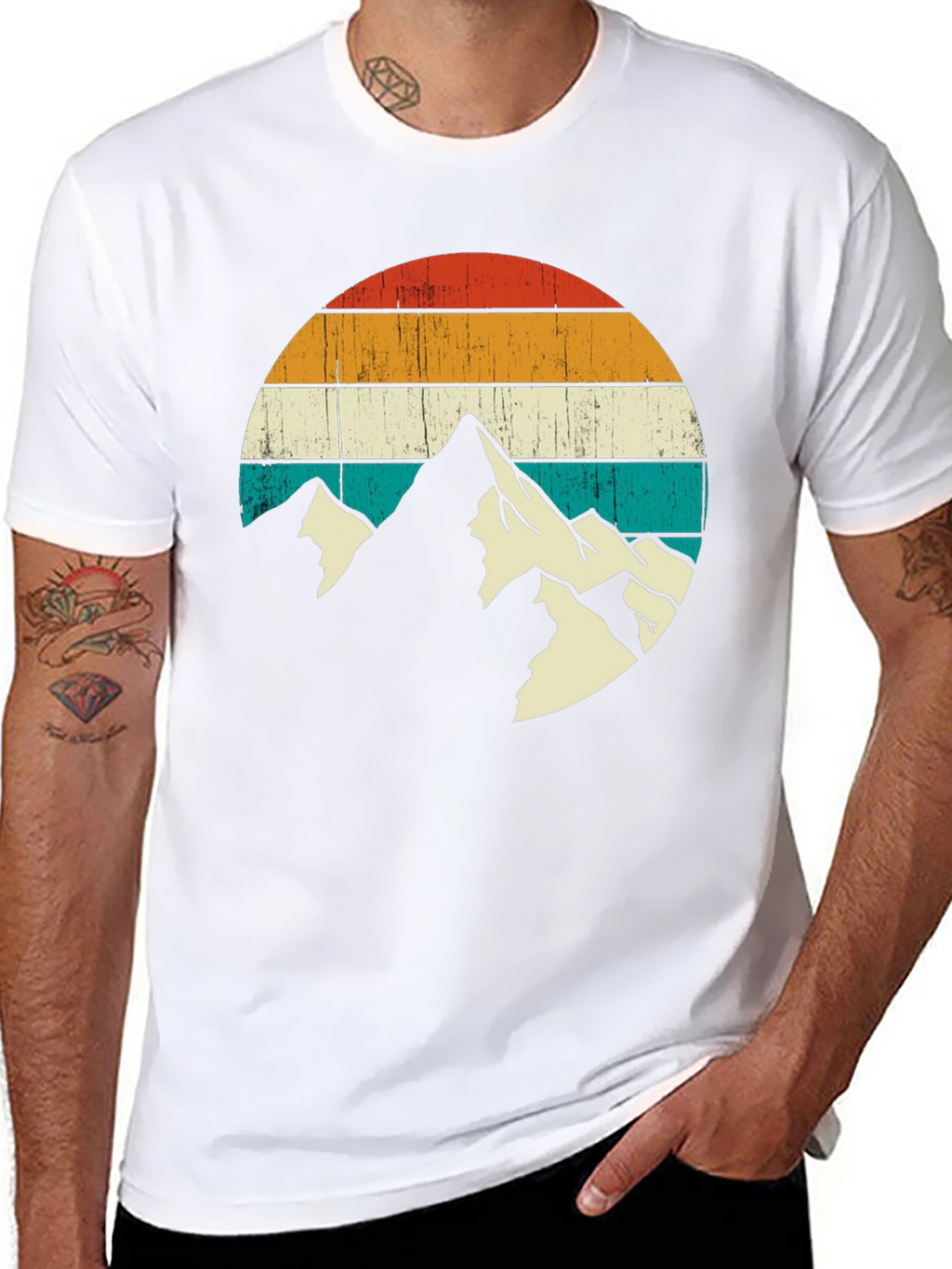 Retro Mountain Graphic Tee - Black Cotton T-Shirt