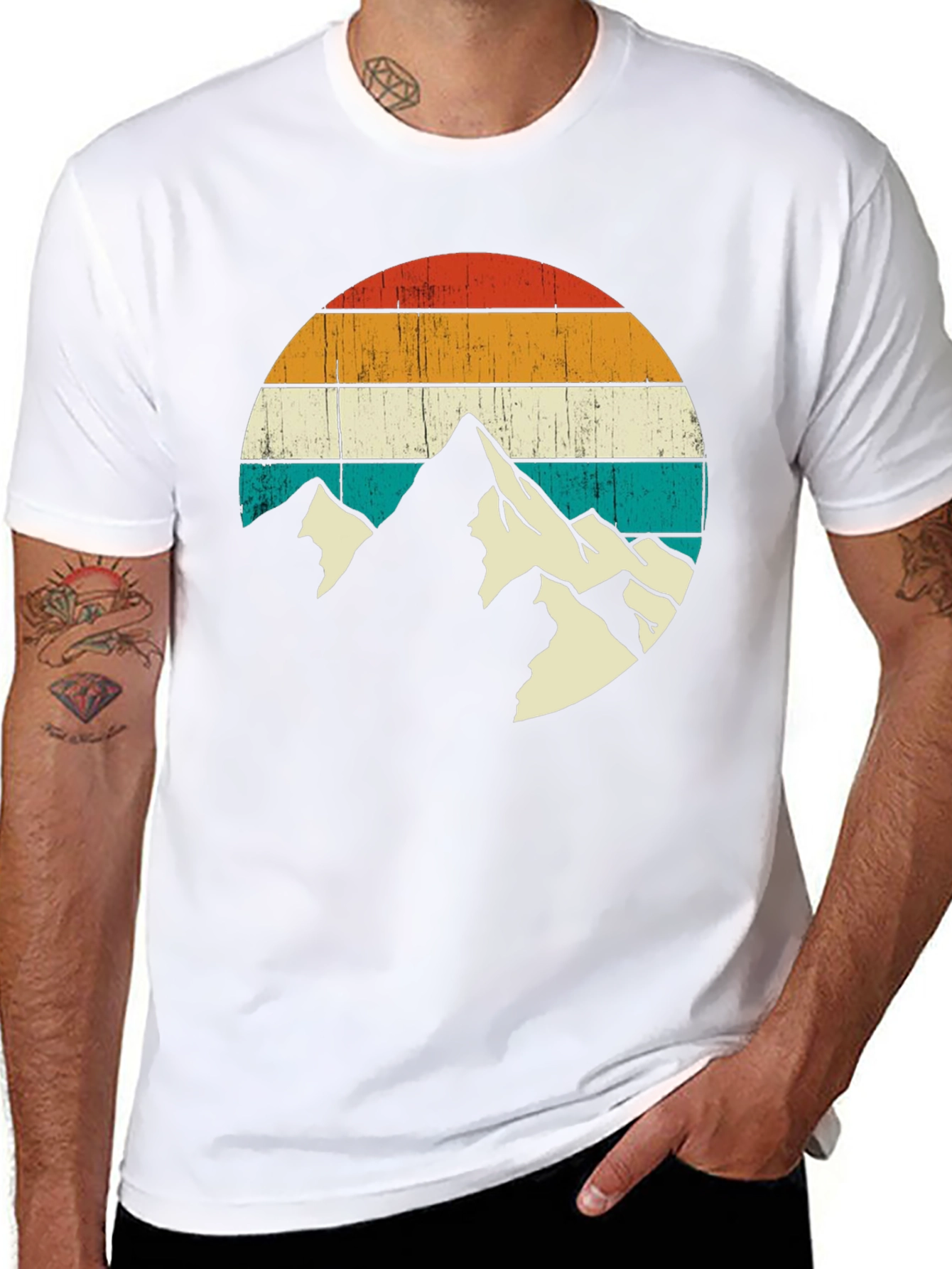 Retro Mountain Graphic Tee - Black Cotton T-Shirt