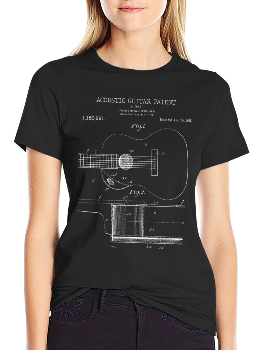 Acoustic Guitar Patent Print T-Shirt