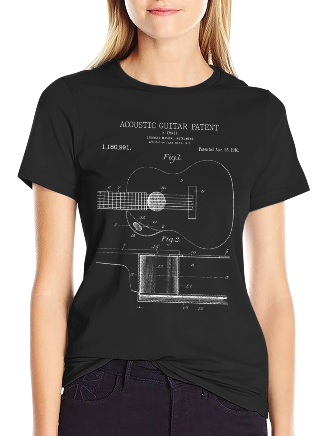 Acoustic Guitar Patent Print T-Shirt