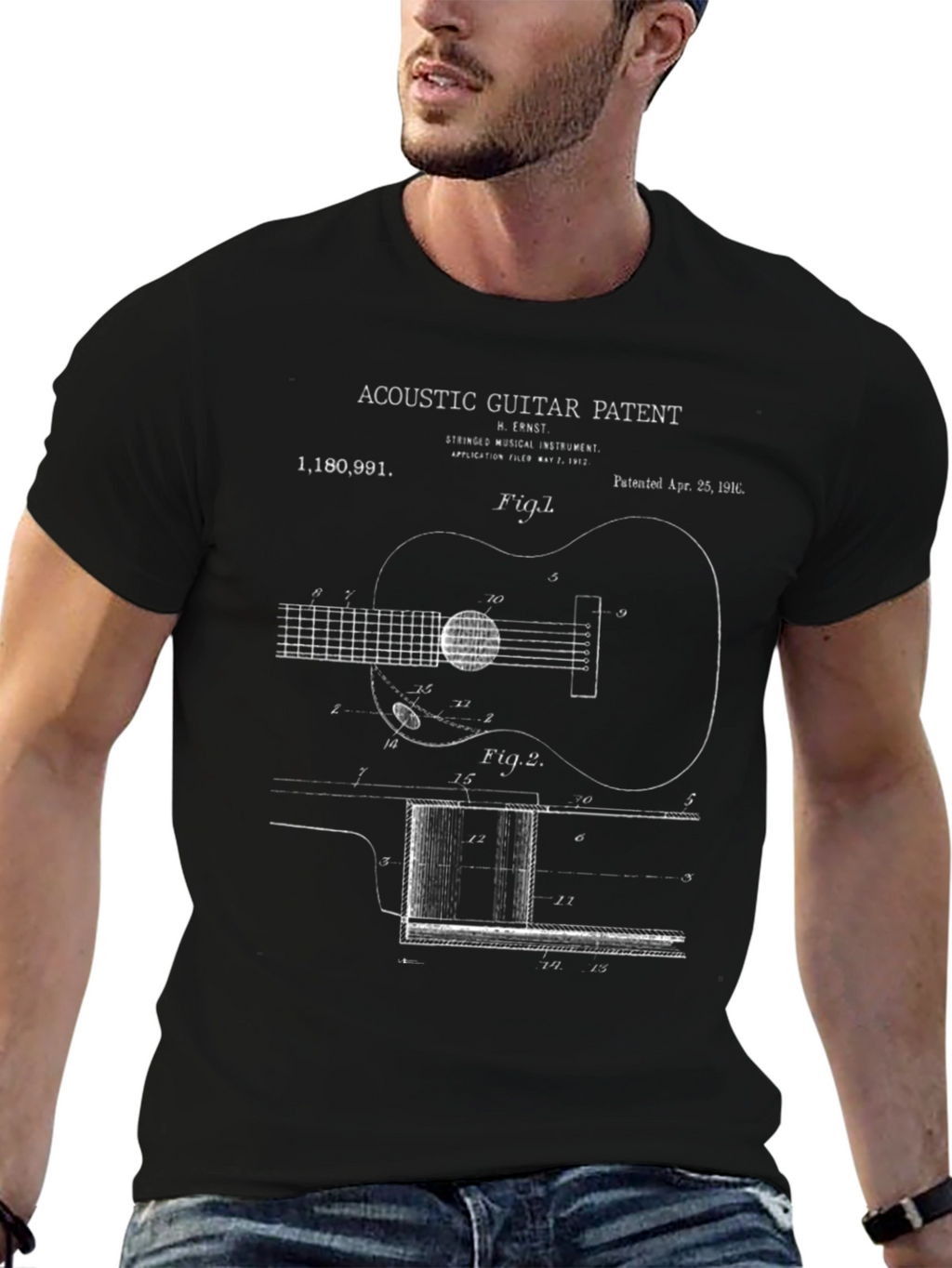 Acoustic Guitar Patent Print T-Shirt