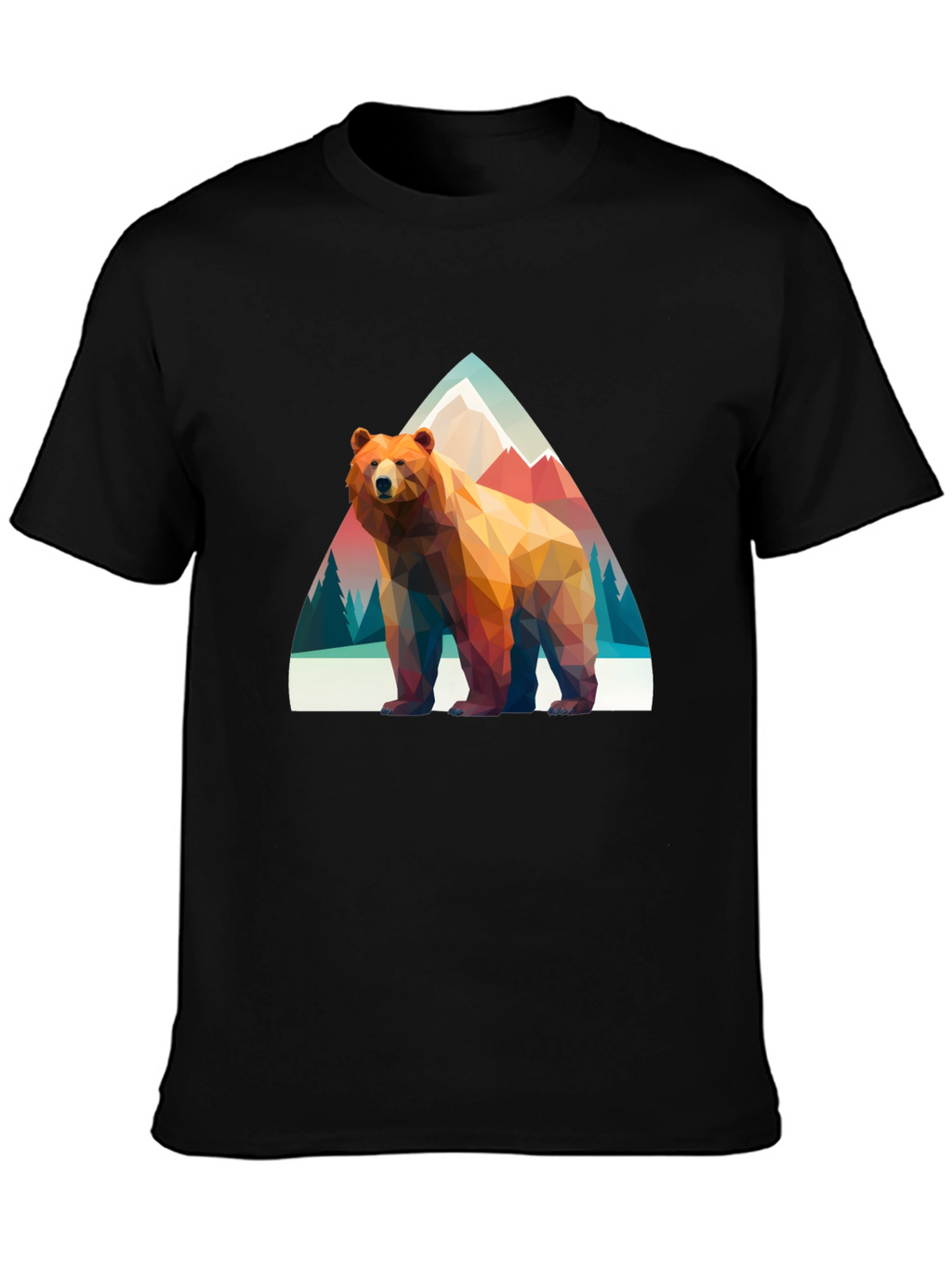 Geometric Bear T-Shirt - Mountain Scene Graphic Tee