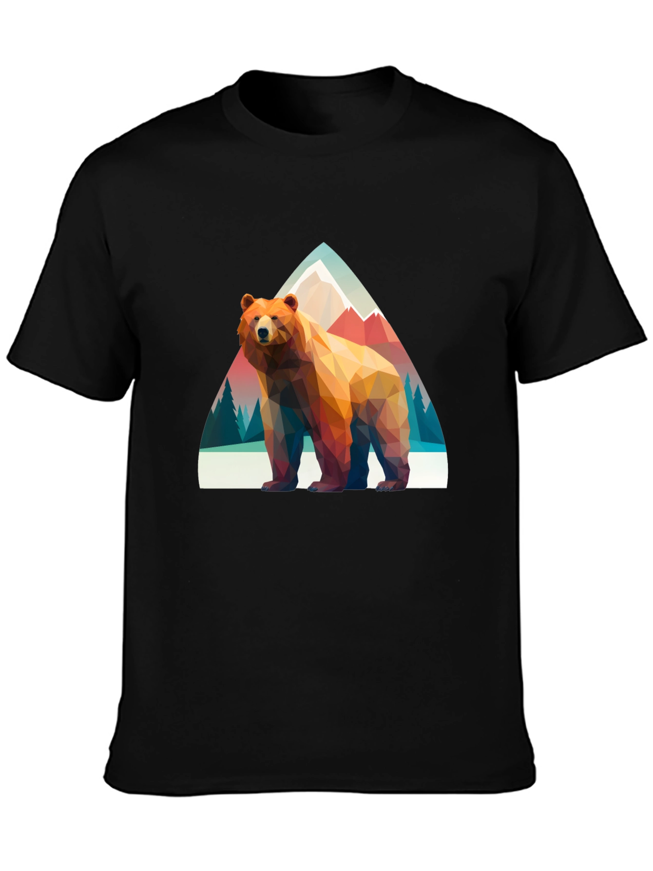 Geometric Bear T-Shirt - Mountain Scene Graphic Tee