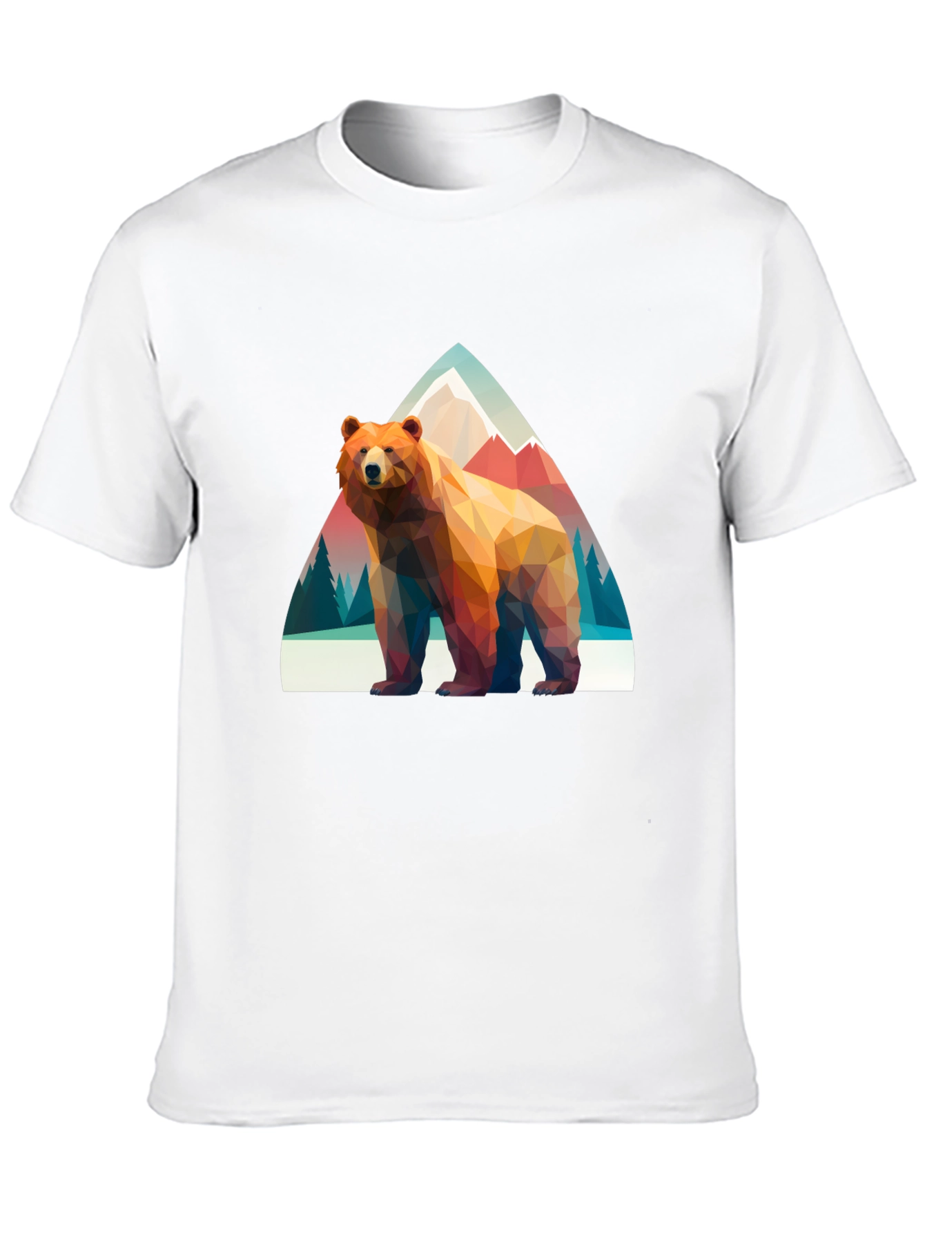 Geometric Bear T-Shirt - Mountain Scene Graphic Tee