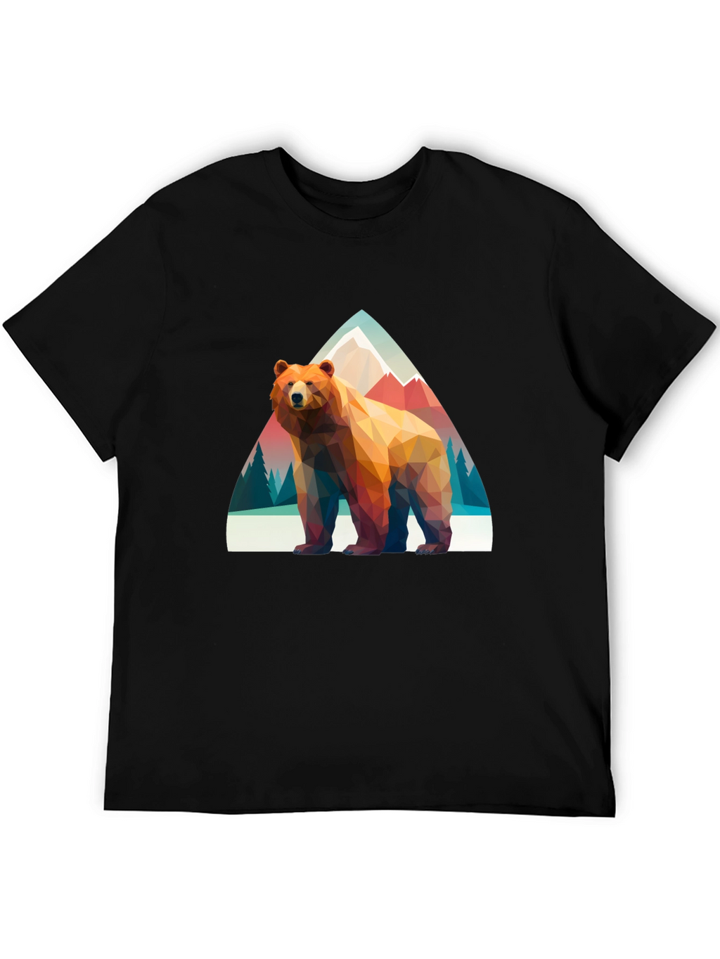 Geometric Bear T-Shirt - Mountain Scene Graphic Tee