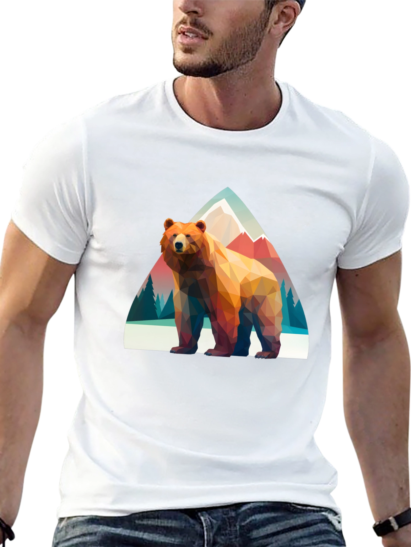 Geometric Bear T-Shirt - Mountain Scene Graphic Tee