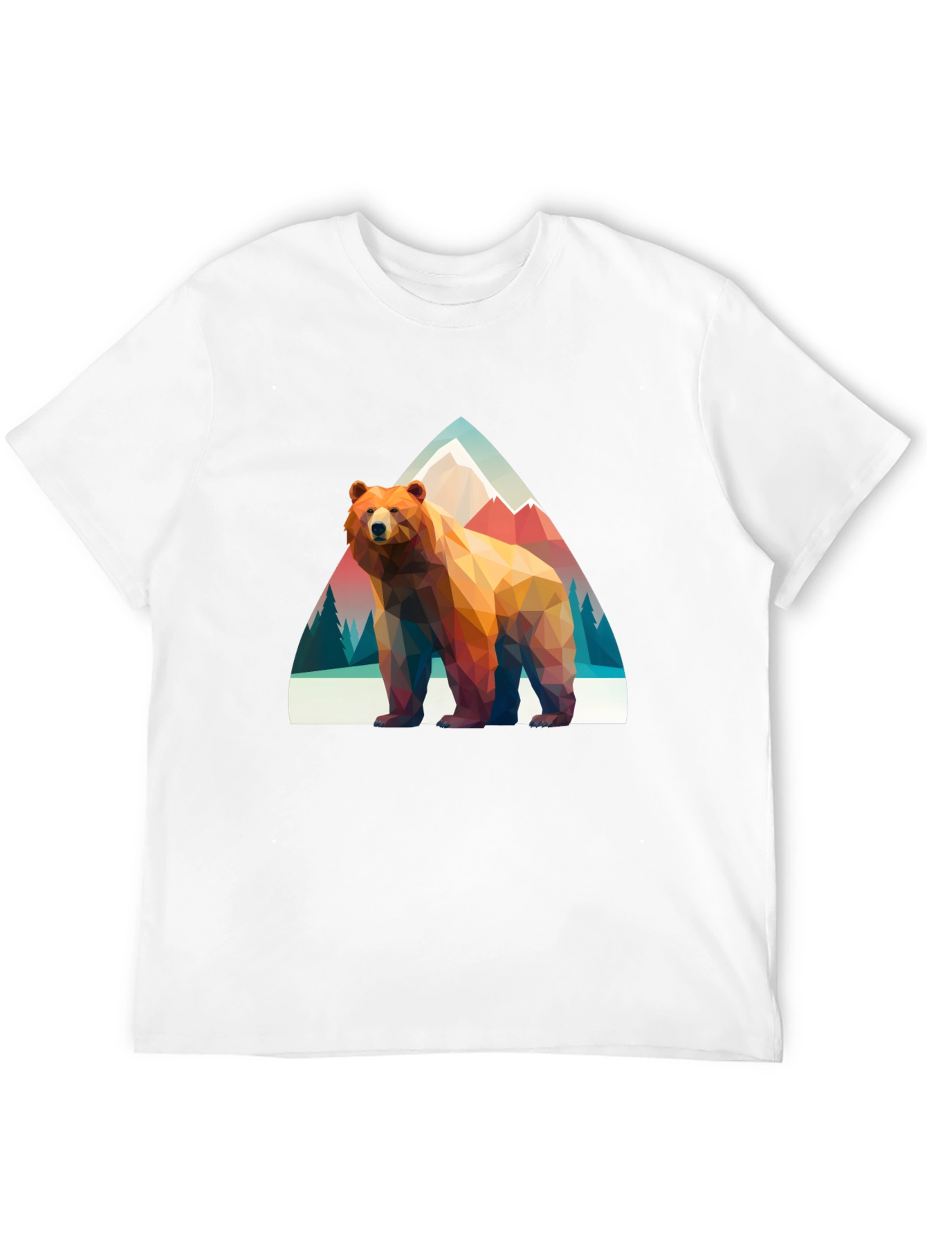 Geometric Bear T-Shirt - Mountain Scene Graphic Tee