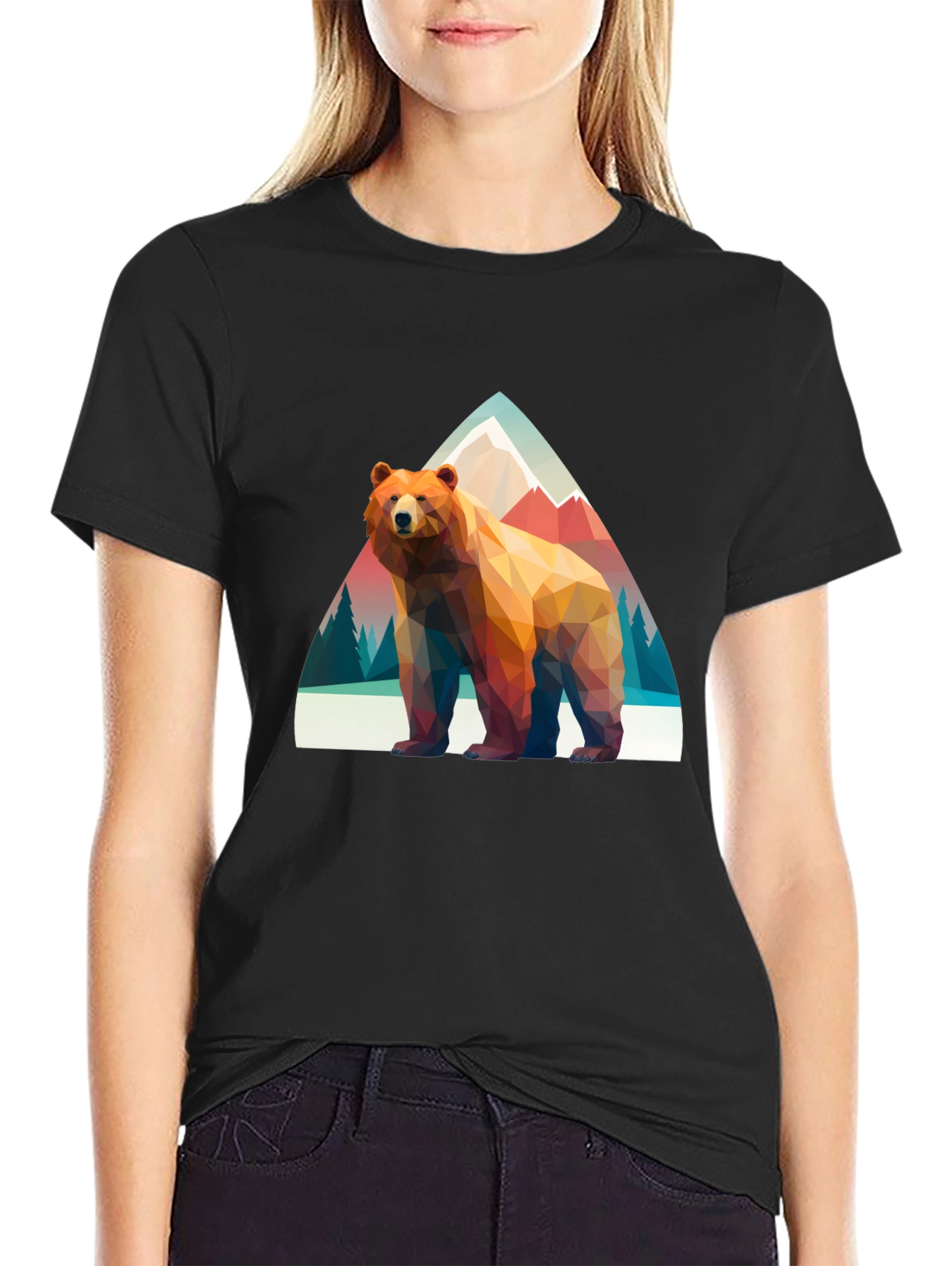 Geometric Bear T-Shirt - Mountain Scene Graphic Tee