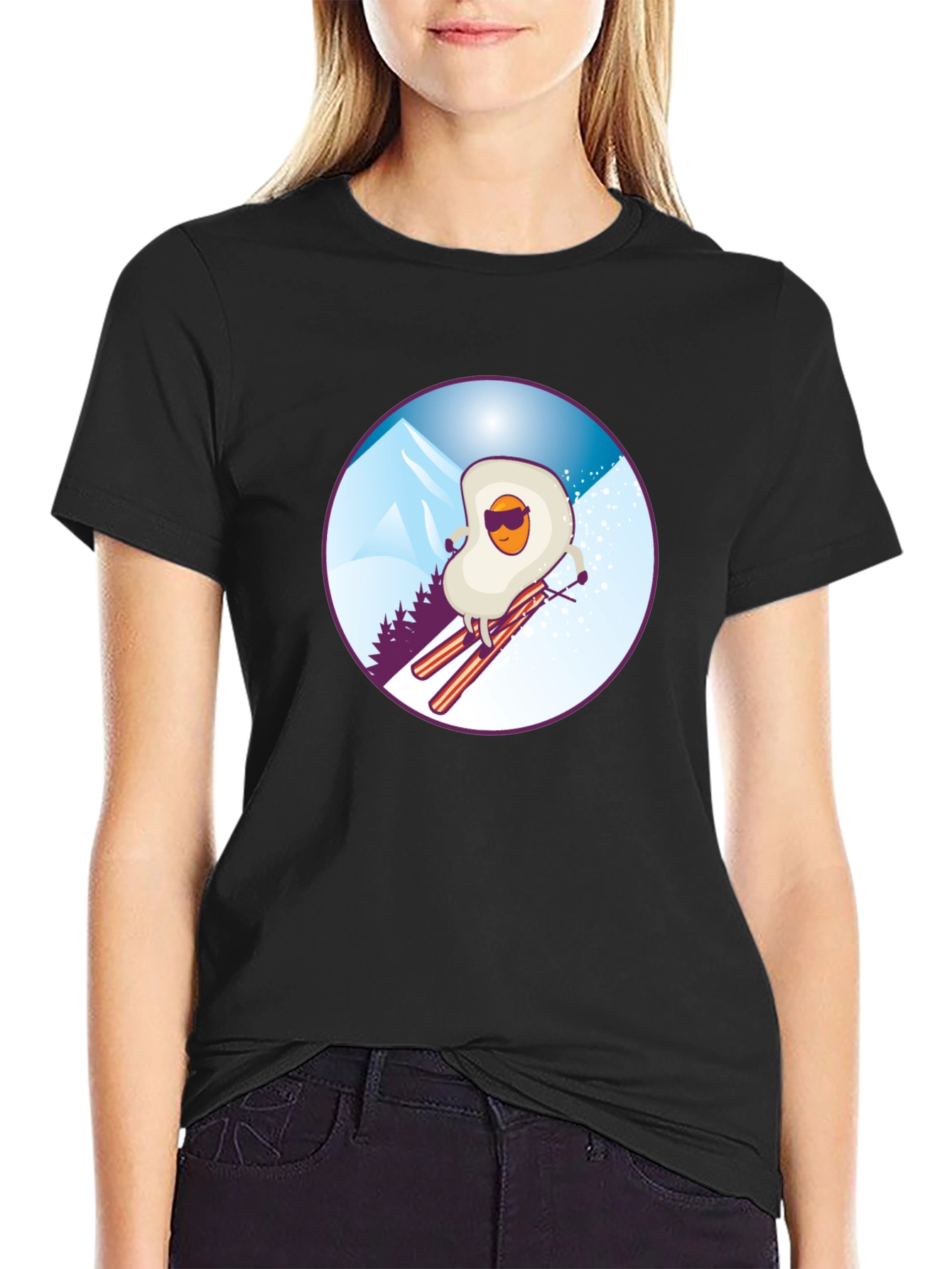 Funny Skiing Egg T-Shirt - Black