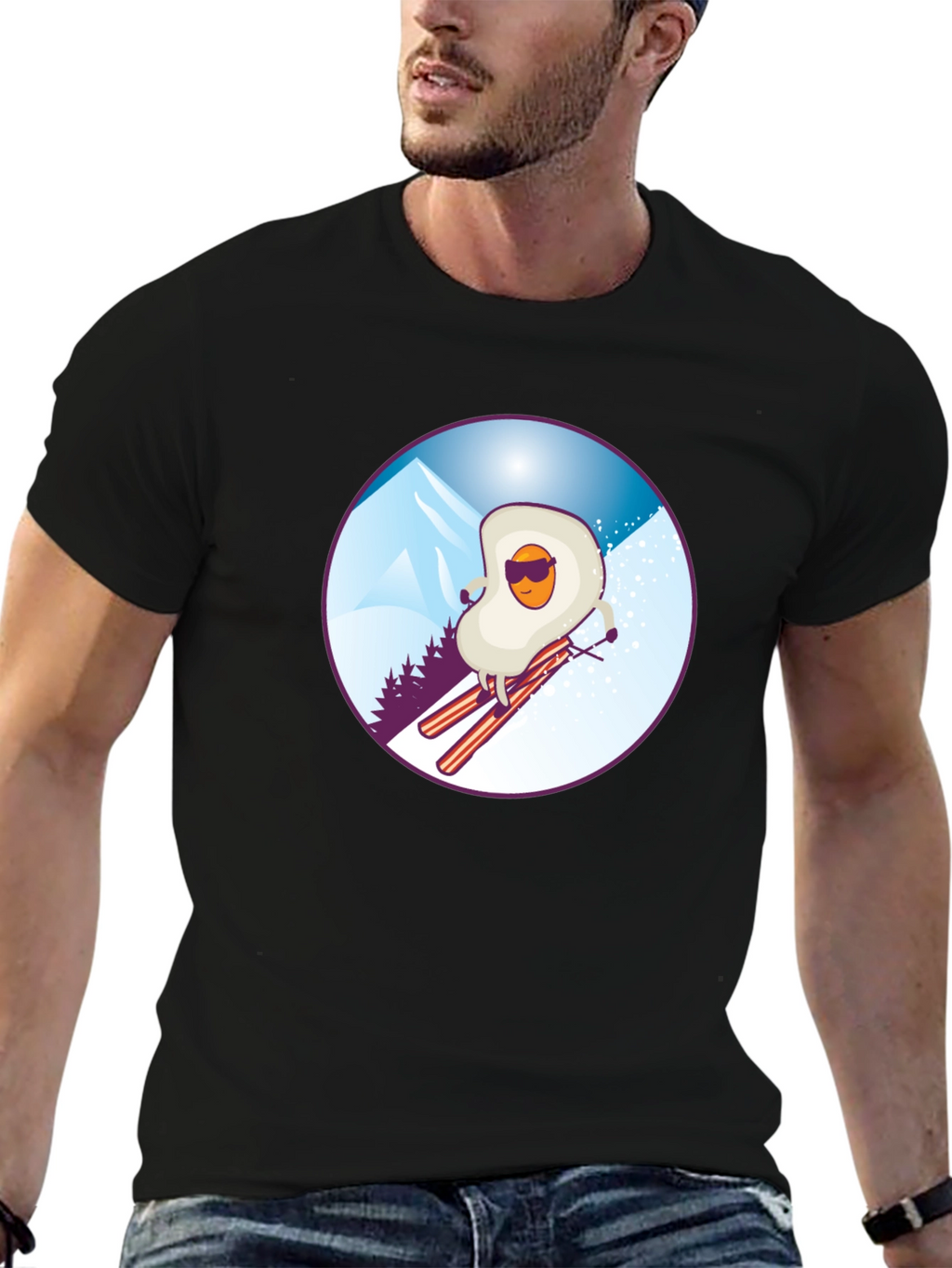 Funny Skiing Egg T-Shirt - Black