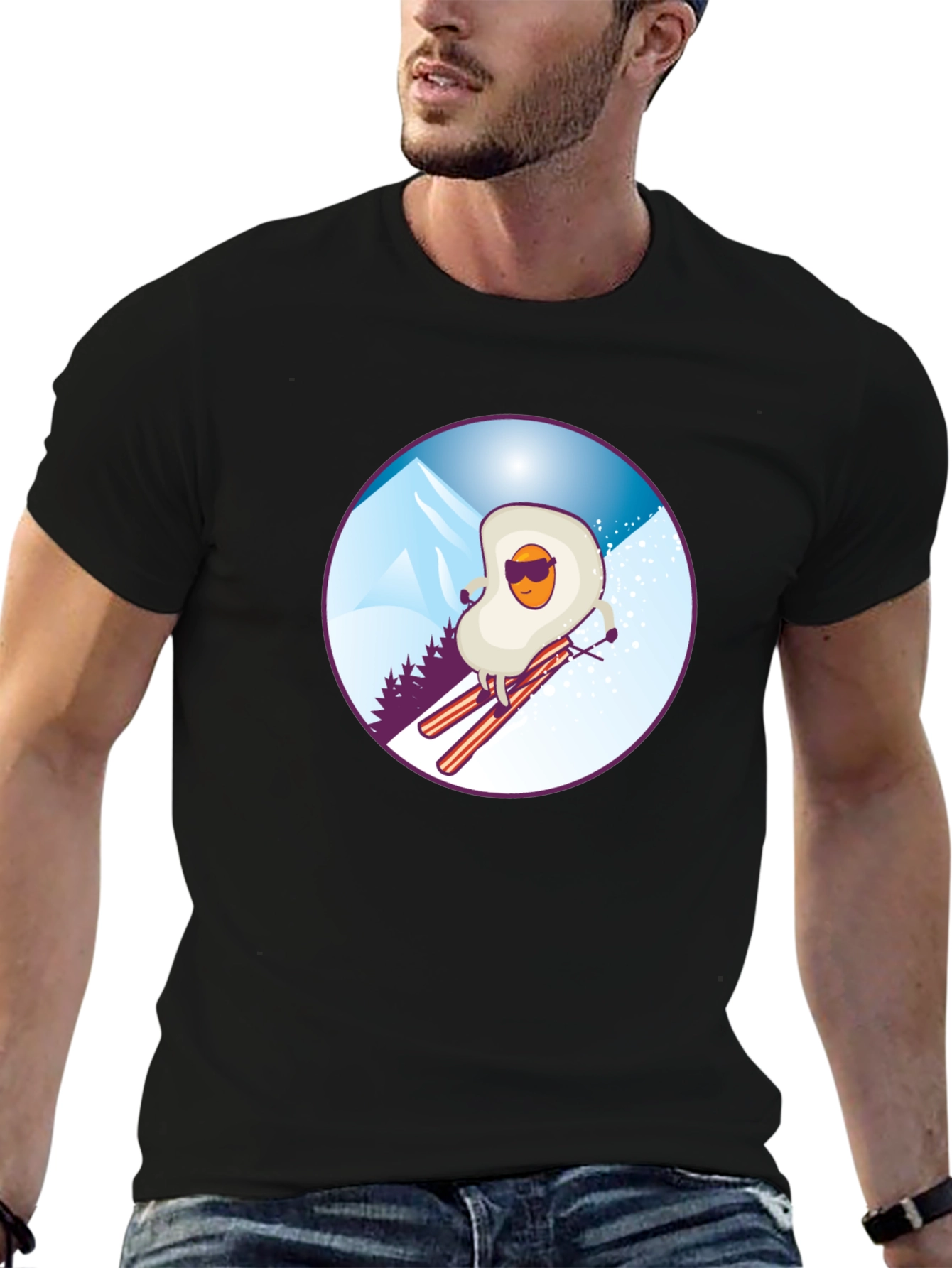 Funny Skiing Egg T-Shirt - Black