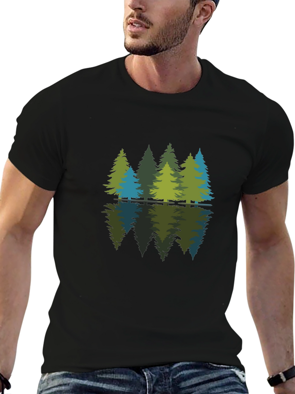 Nature Reflection Graphic Tee - Soft Black Cotton Shirt