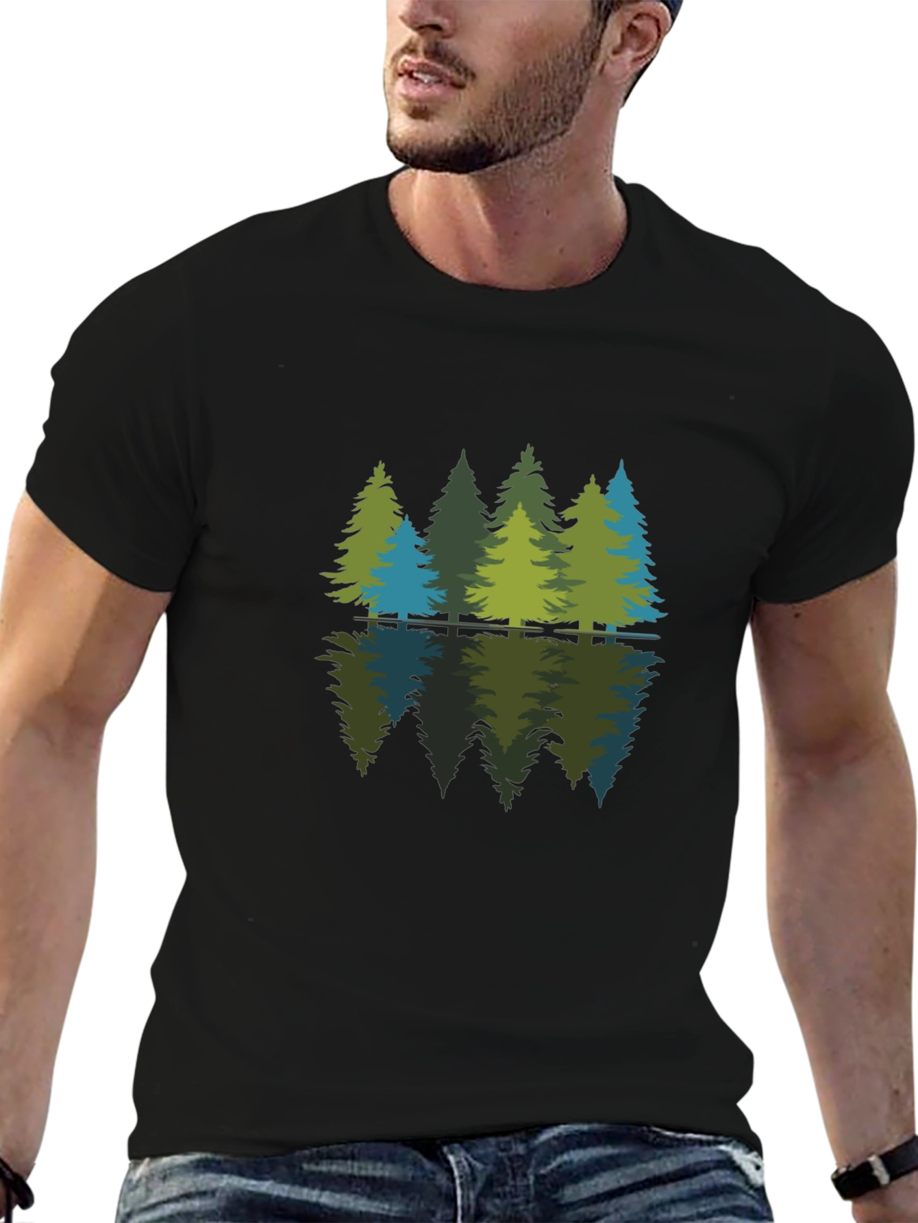 Nature Reflection Graphic Tee - Soft Black Cotton Shirt