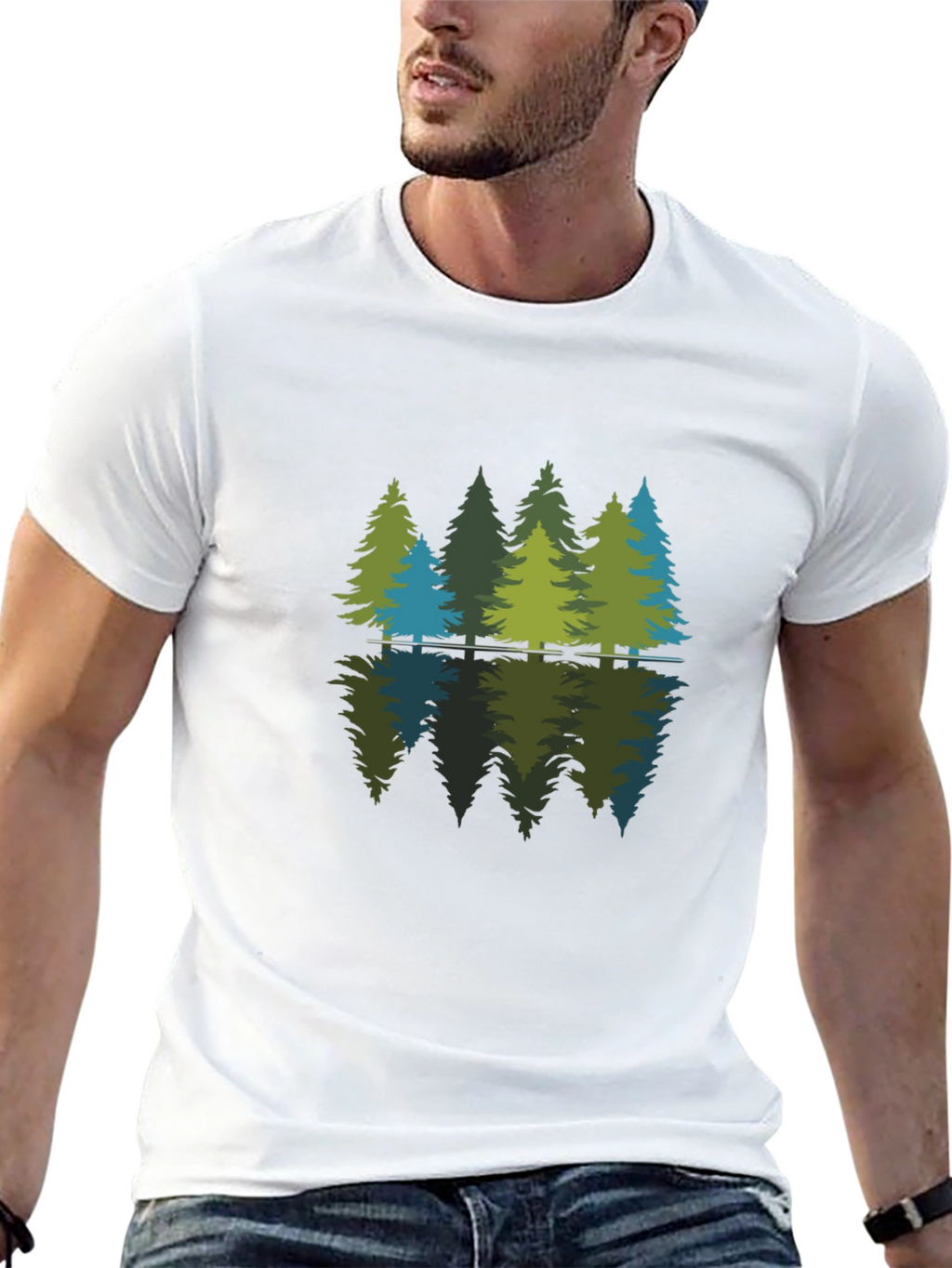 Nature Reflection Graphic Tee - Soft Black Cotton Shirt