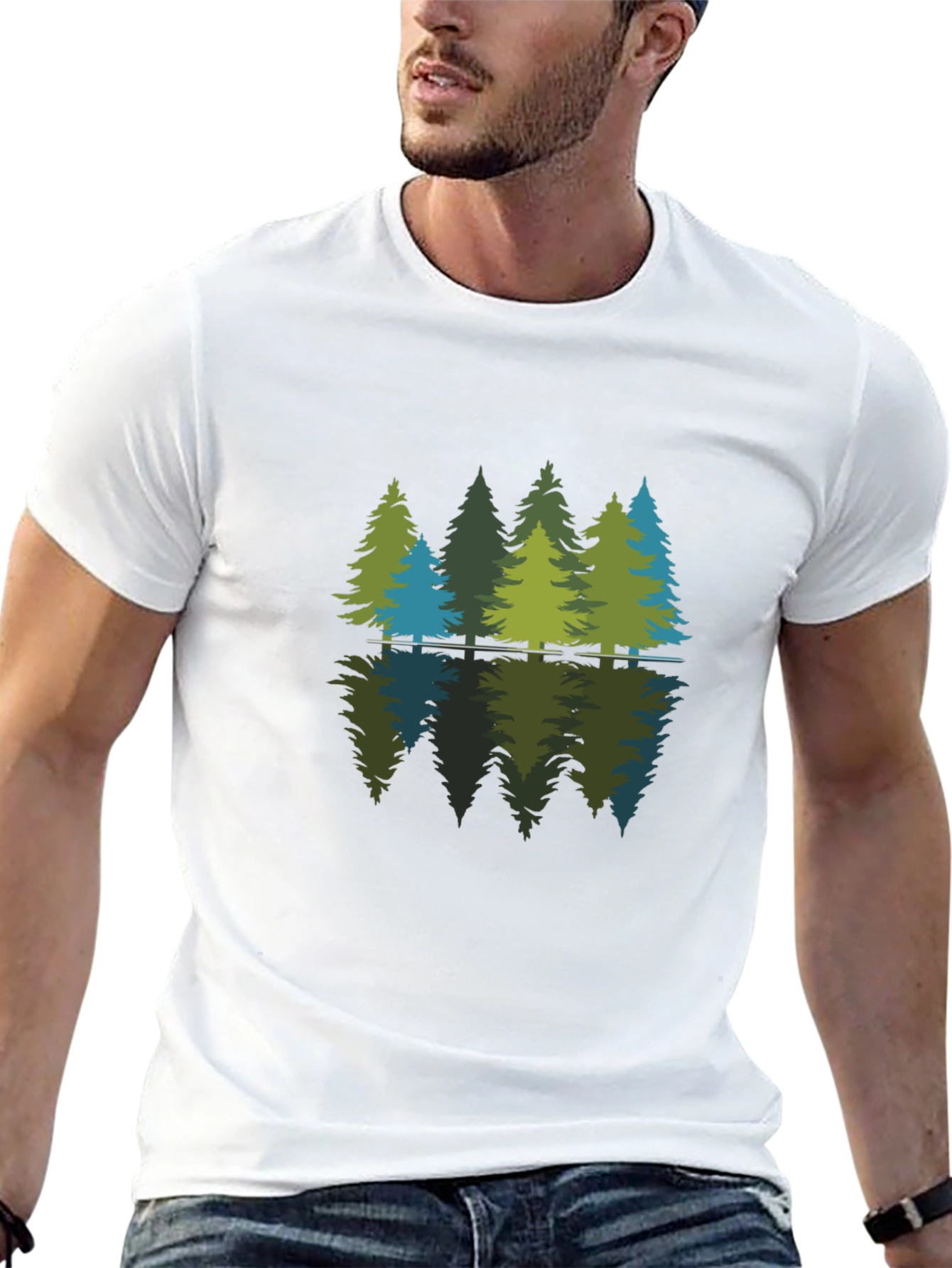 Nature Reflection Graphic Tee - Soft Black Cotton Shirt