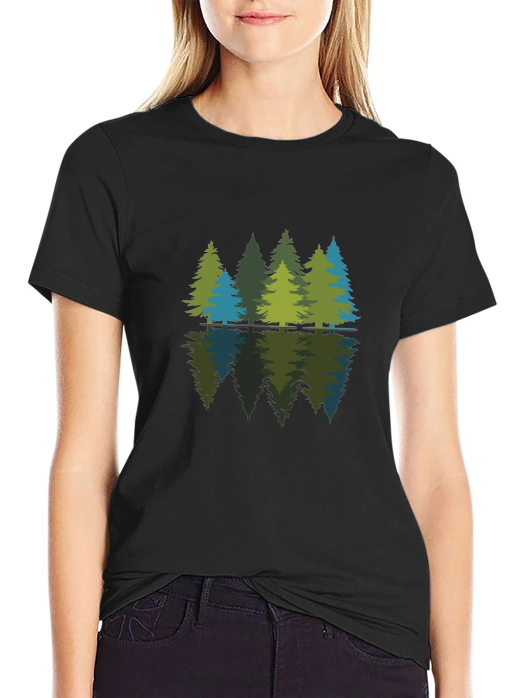 Nature Reflection Graphic Tee - Soft Black Cotton Shirt