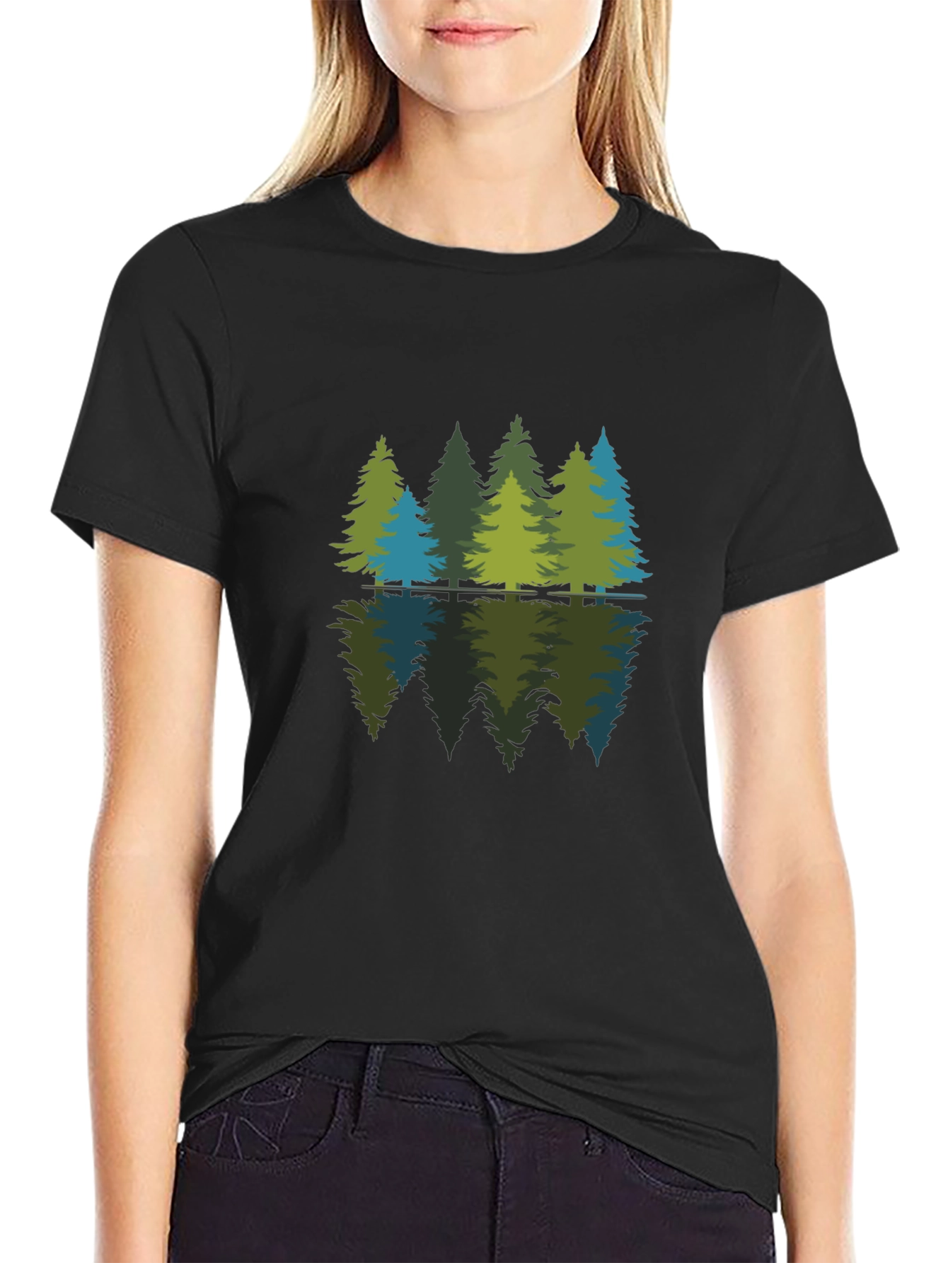 Nature Reflection Graphic Tee - Soft Black Cotton Shirt