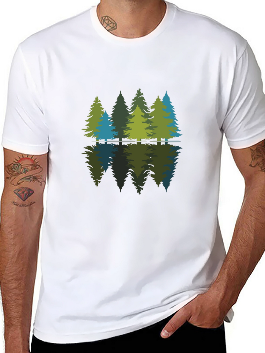 Nature Reflection Graphic Tee - Soft Black Cotton Shirt