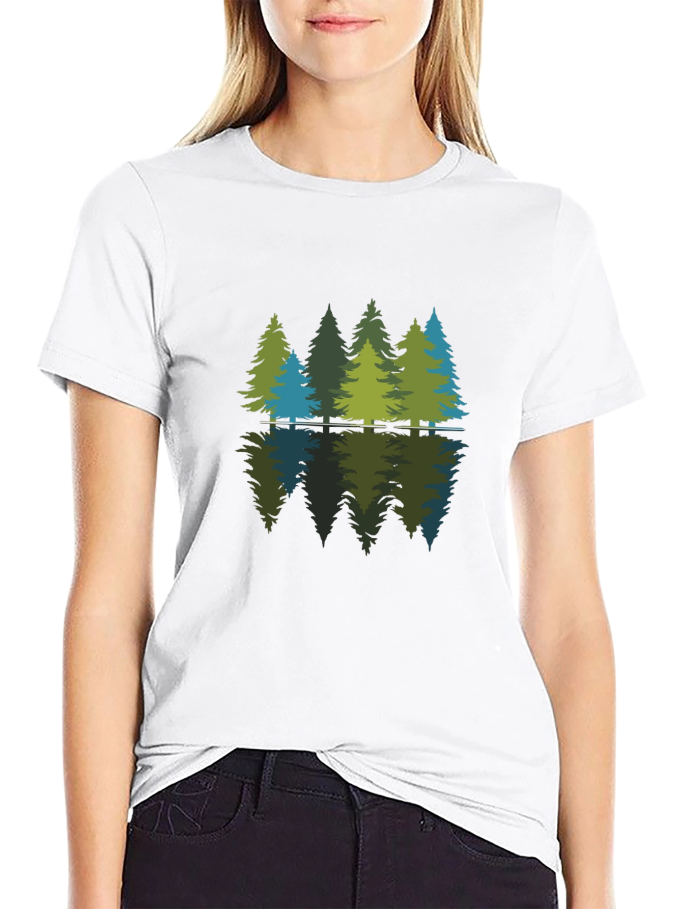 Nature Reflection Graphic Tee - Soft Black Cotton Shirt