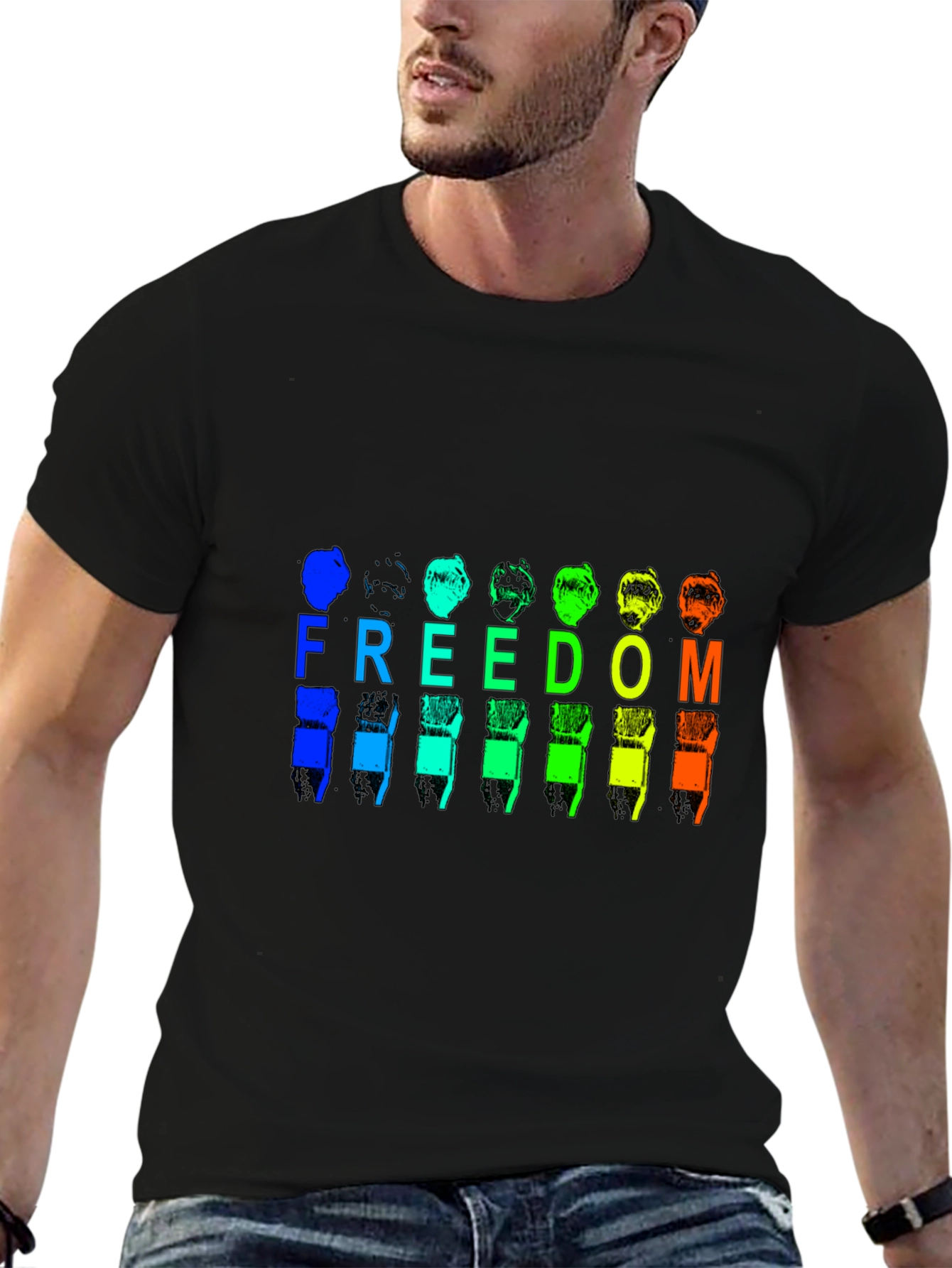 Freedom Rainbow Graphic Black T-Shirt
