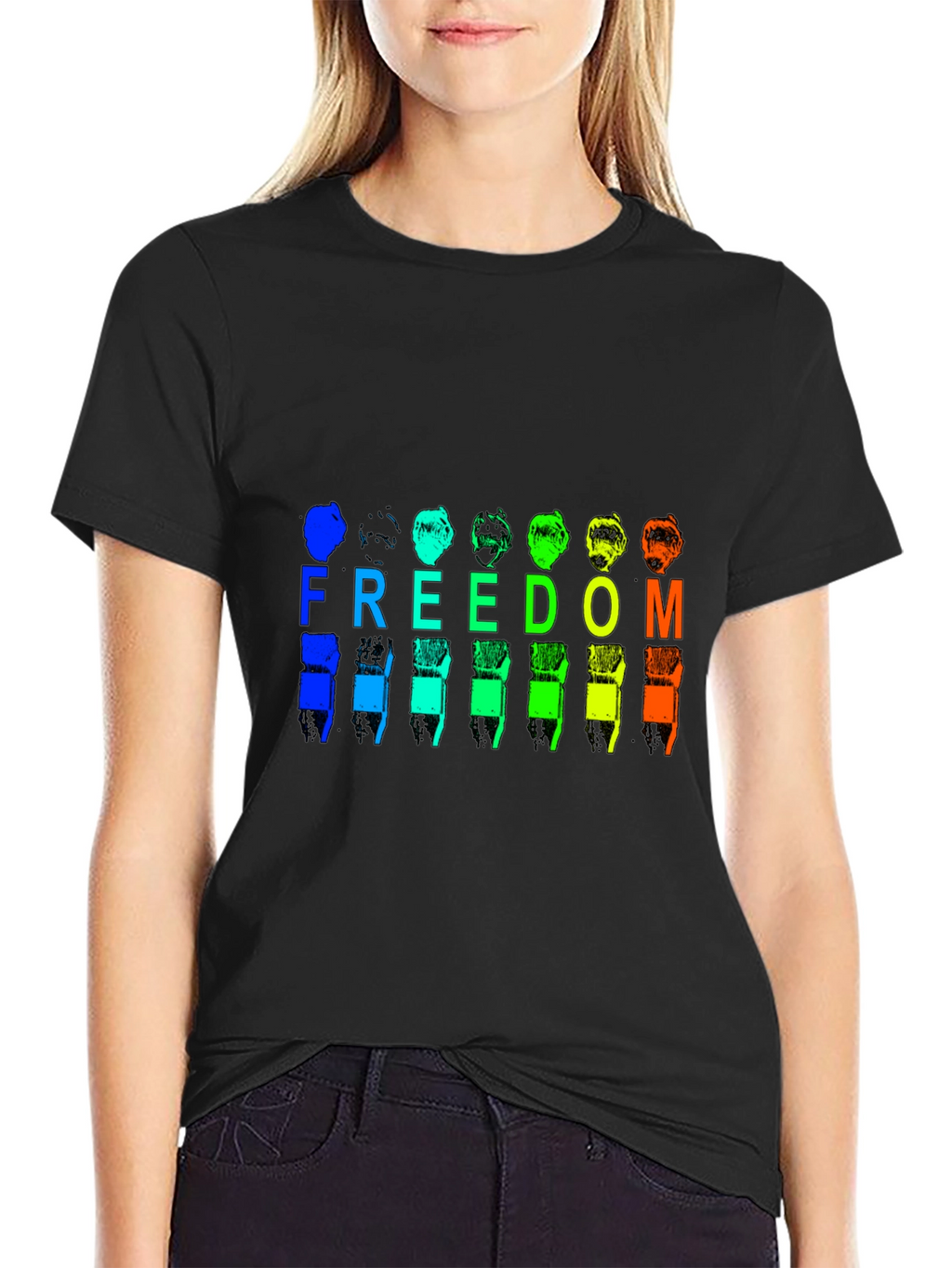 Freedom Rainbow Graphic Black T-Shirt