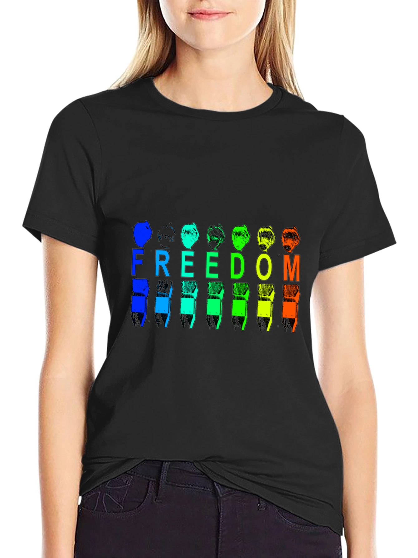 Freedom Rainbow Graphic Black T-Shirt