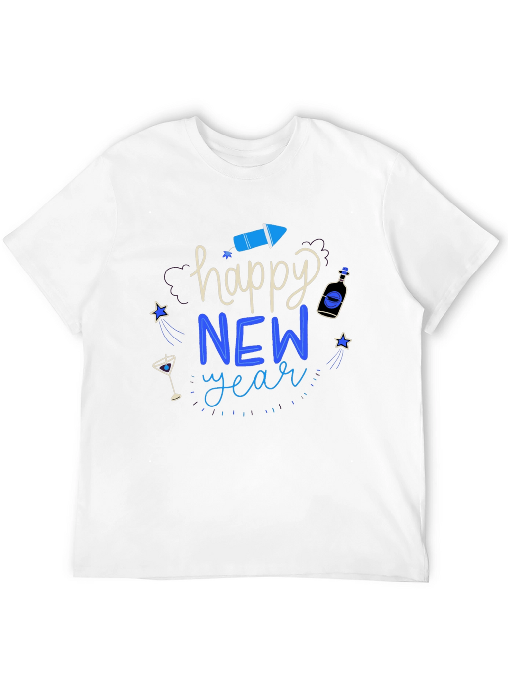 Happy New Year Graphic Tee - Mens Black T-Shirt