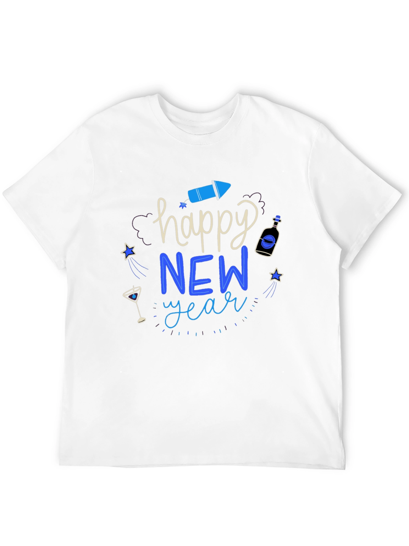 Happy New Year Graphic Tee - Mens Black T-Shirt
