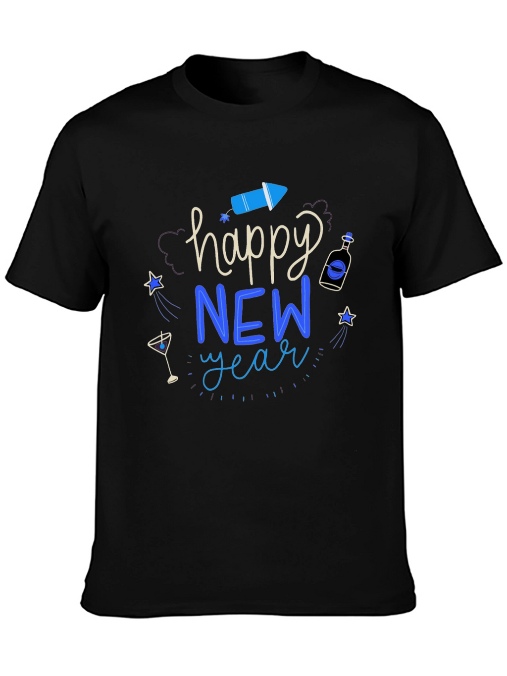 Happy New Year Graphic Tee - Mens Black T-Shirt