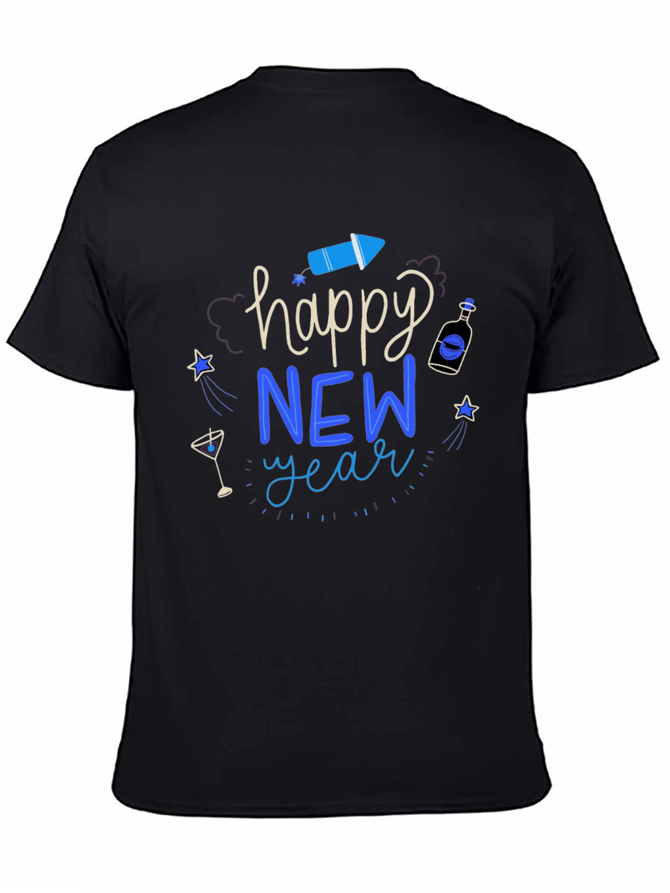 Happy New Year Graphic Tee - Mens Black T-Shirt