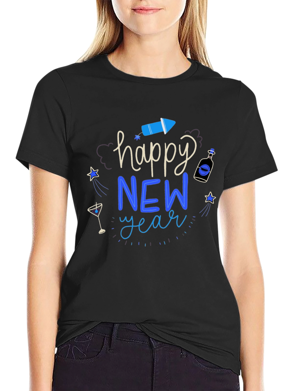 Happy New Year Graphic Tee - Mens Black T-Shirt
