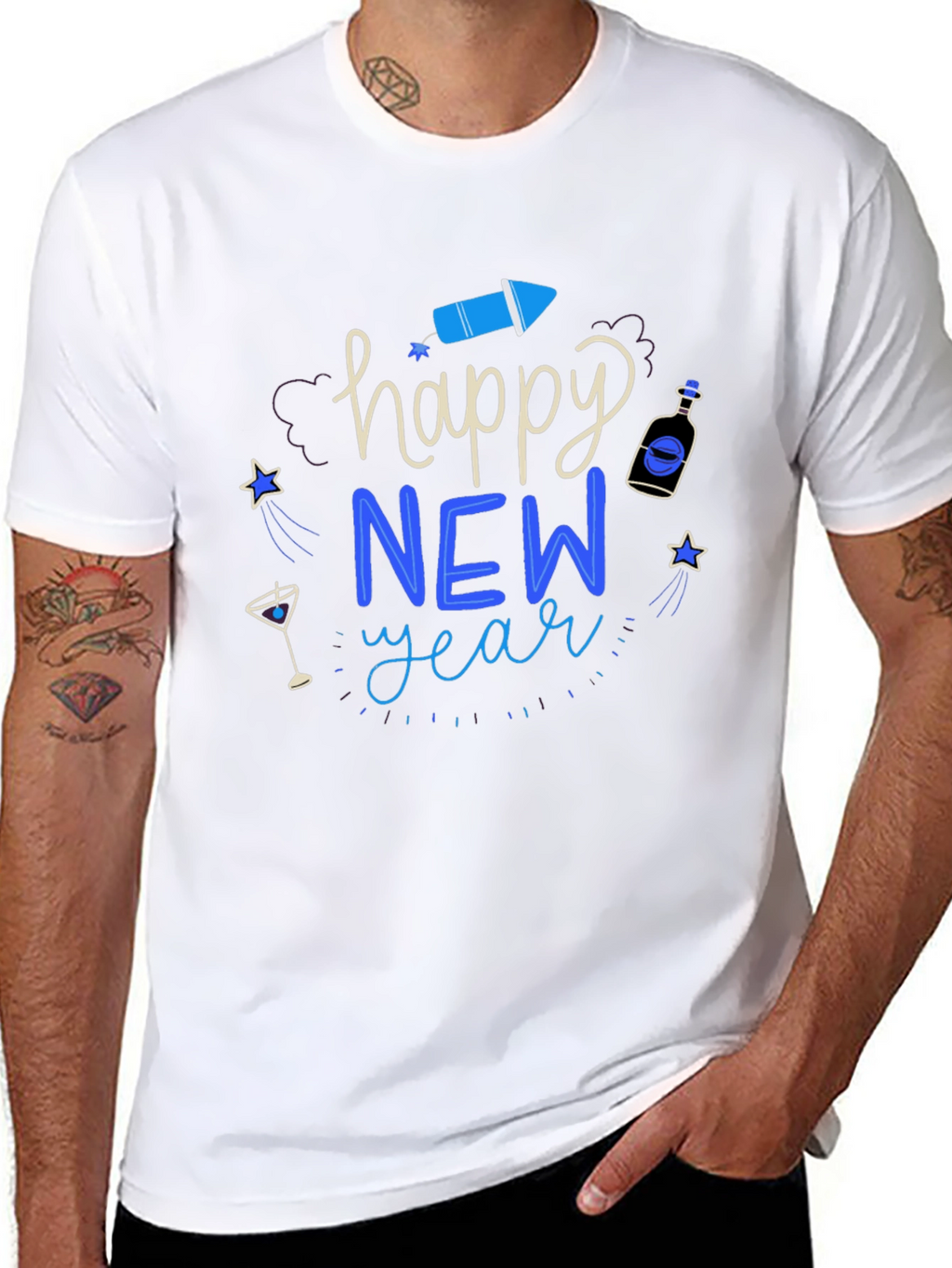 Happy New Year Graphic Tee - Mens Black T-Shirt