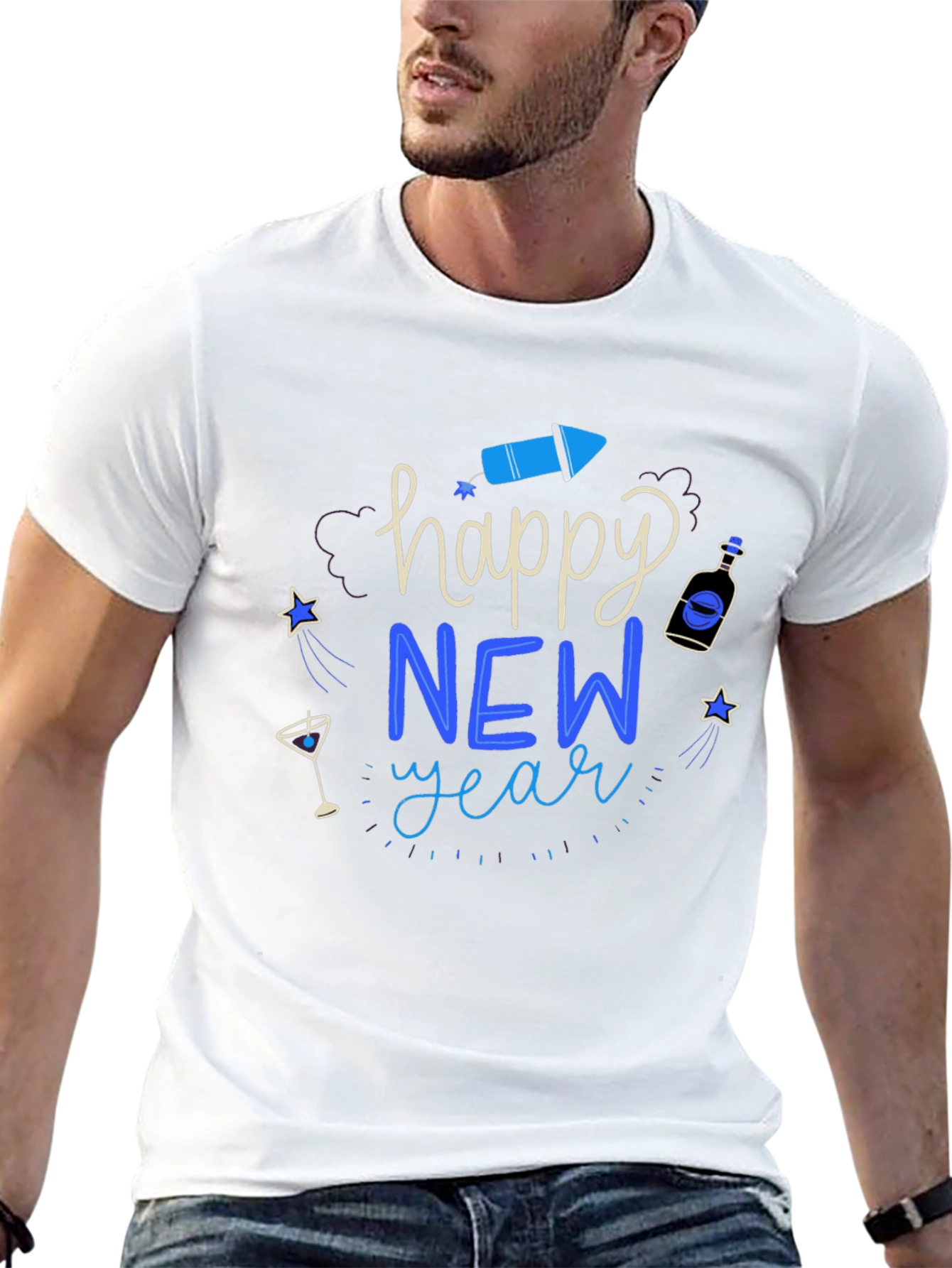 Happy New Year Graphic Tee - Mens Black T-Shirt