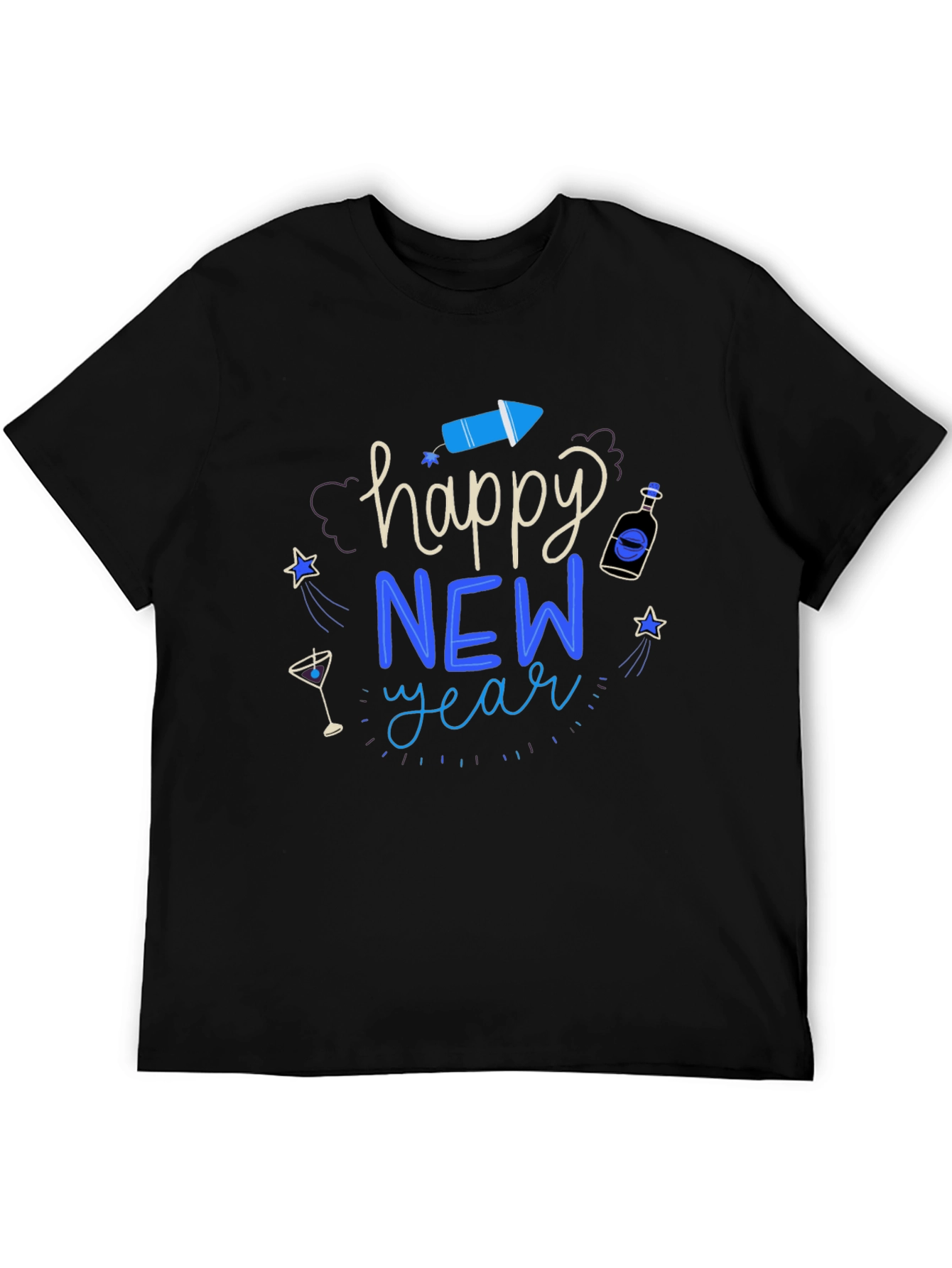 Happy New Year Graphic Tee - Mens Black T-Shirt